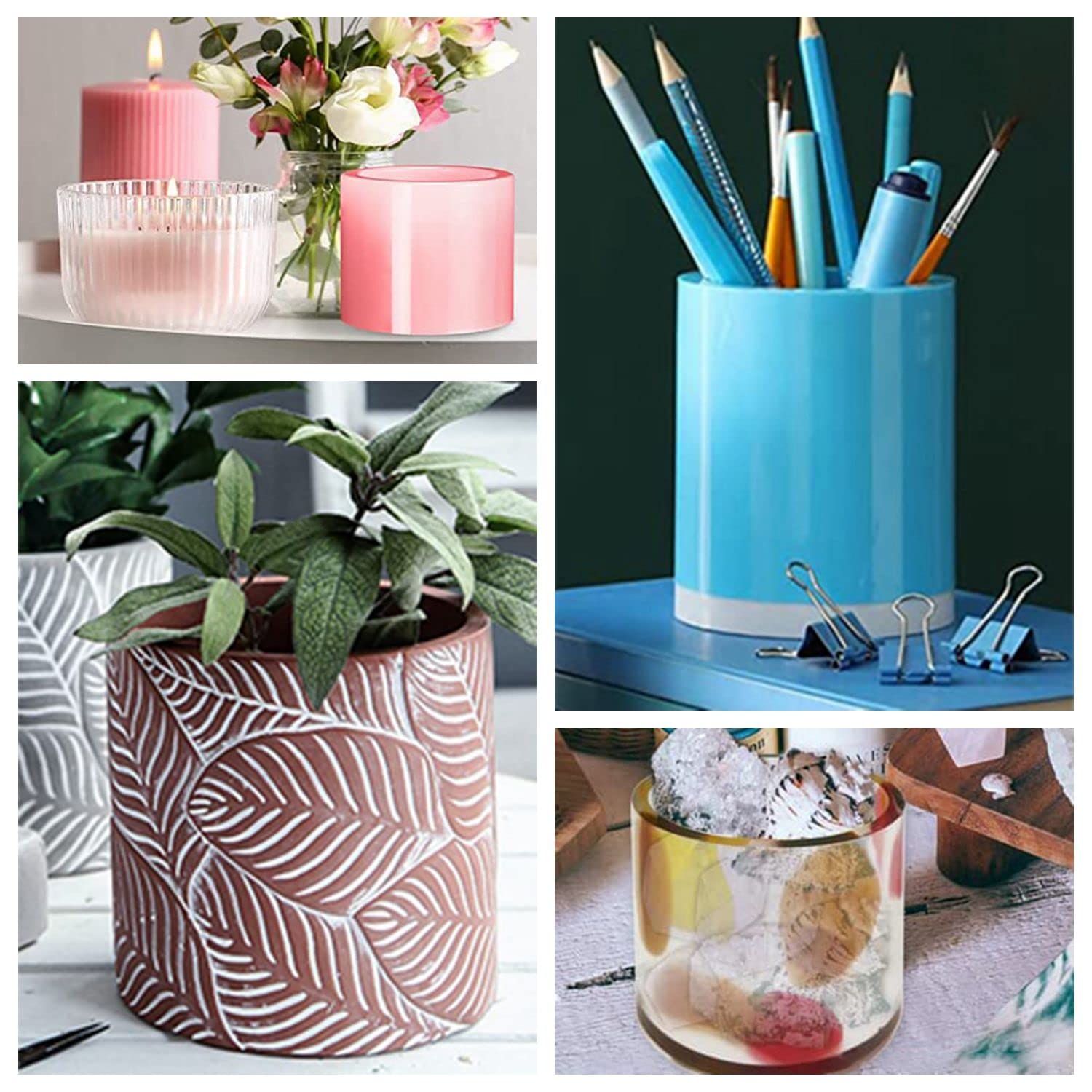 Premium Silicone Candle Jar Molds with Lids - Concrete Cylinder Candle Holder Molds for DIY Candle Making - Reusable Cement Vessel Molds for Home Decor & Gift Making (Perfect for Soy Wax, Beeswax Candles)