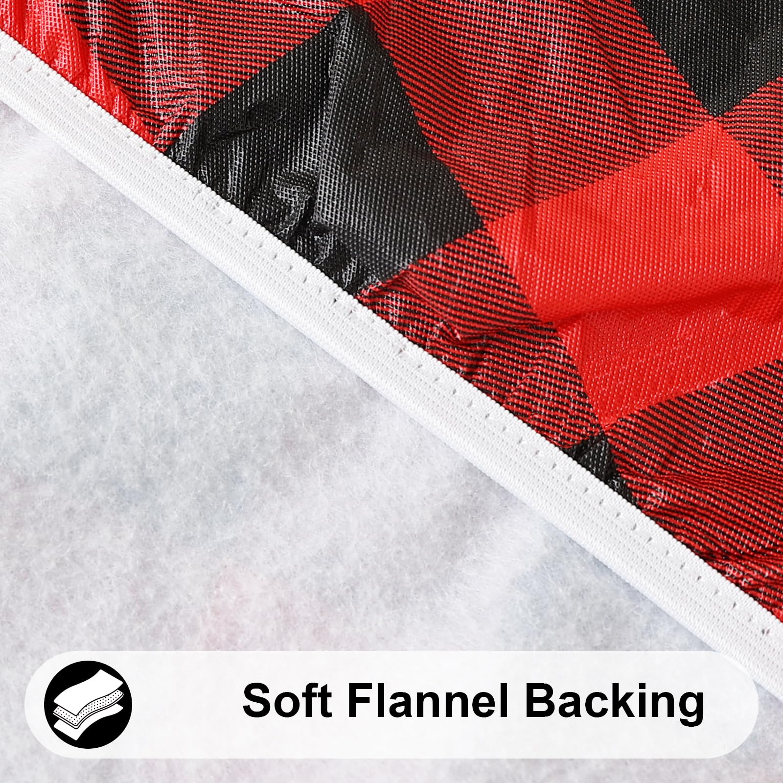 Smiry Round Elastic Waterproof Fitted Vinyl Tablecloth - 45 to 56 Inch Flannel Backed Buffalo Plaid Table Cover for Dining, Picnic, Camping (Black & Red) | Perfect for Outdoor Parties, BBQs, and Family Gatherings