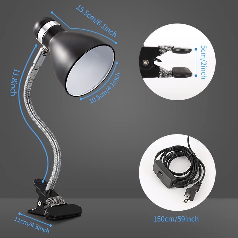 Adjustable Metal Clip-On Desk Lamp - Flexible Gooseneck Reading Light for Study, Office & Bedroom - Eye-Caring Portable Clamp Light (Black) | Perfect for Night Reading, Home Office & Dorm Room Lighting