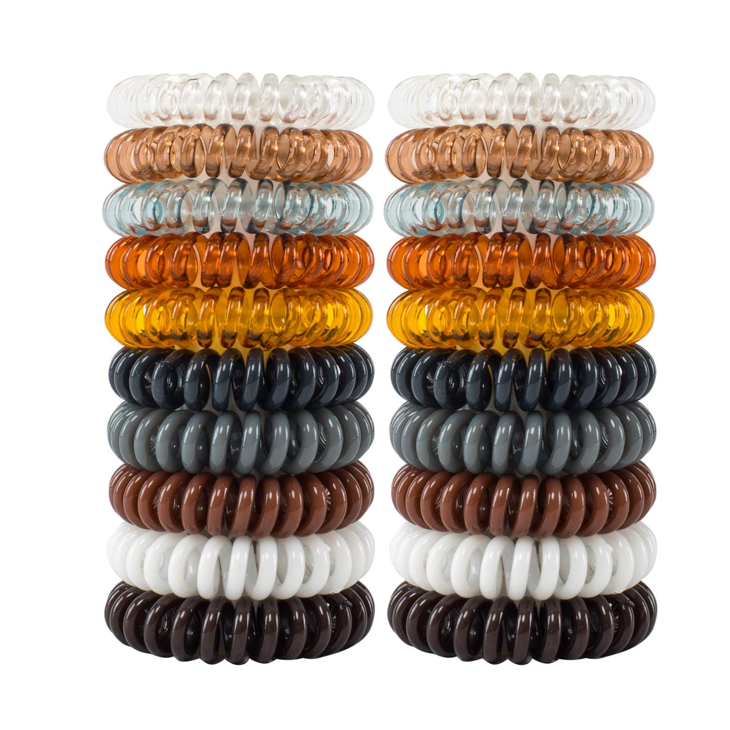 79STYLE 50pcs Spiral Hair Ties for Women - No Damage Coil Hair Bands, Scrunchies & Ponytail Holders - Soft Plastic Phone Cord Hair Coils for Thin Hair (Brown/Clear) - Perfect for Workouts, Yoga & Everyday Styling