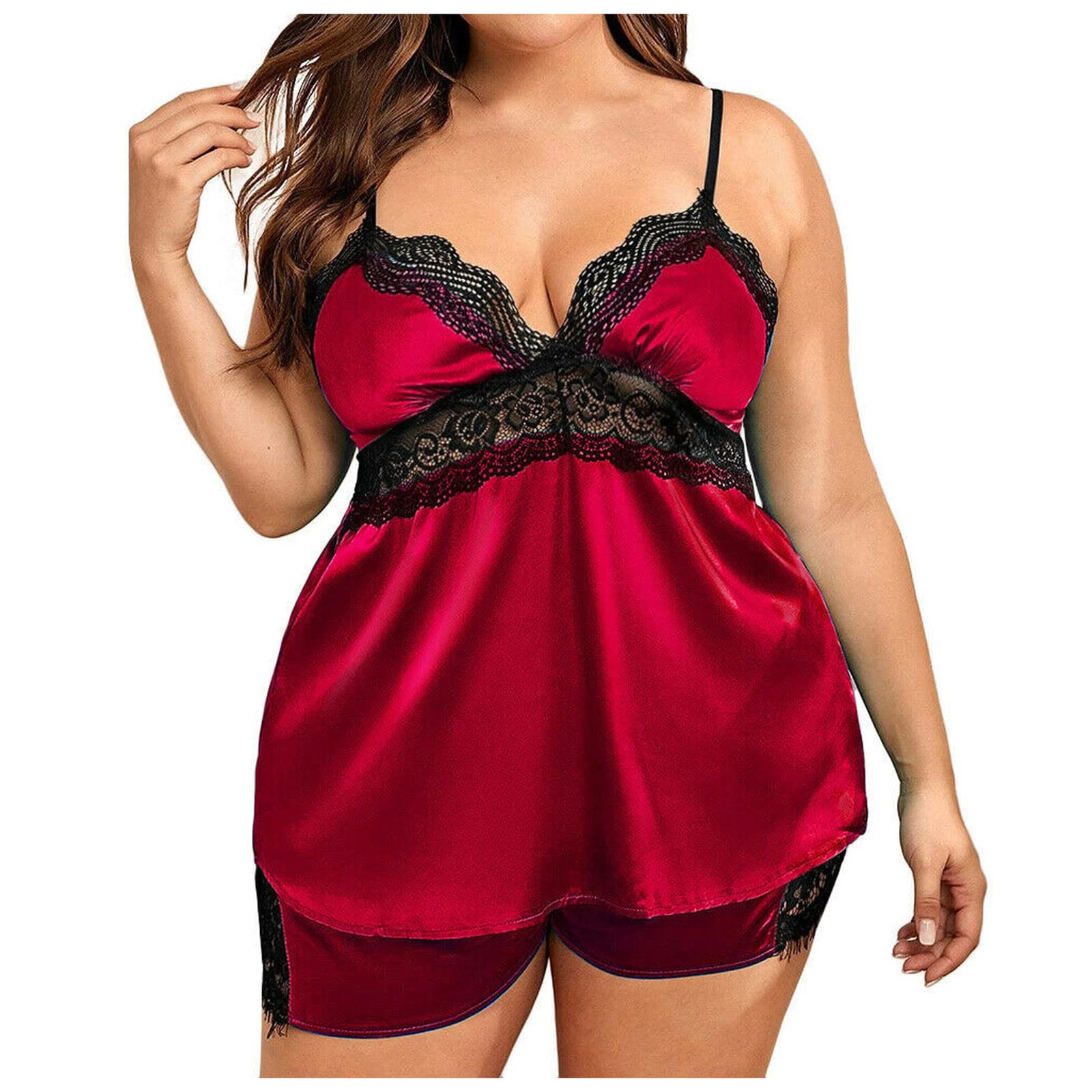 Sexy Lace Mesh Nightgown for Women - Deep V Neck One Piece Lingerie with Mosaic Design | Perfect for Valentine's Day, Honeymoon & Romantic Nights
