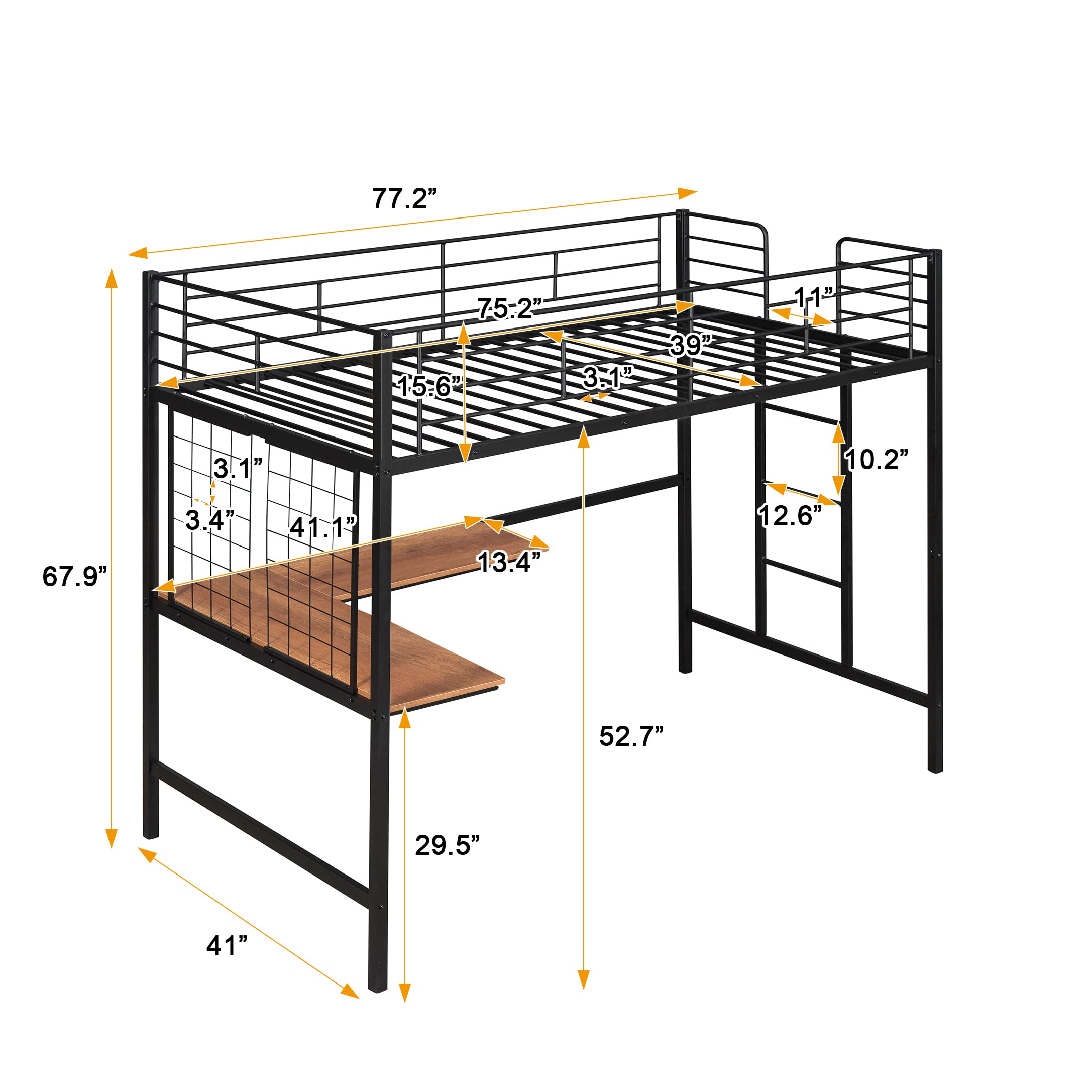 Harper & Bright Designs Twin Size Metal Loft Bed with L-Shape Desk - Sturdy High Loft Bed for Kids, Teens & Adults - Space-Saving Study & Sleep Solution for Small Rooms - Black