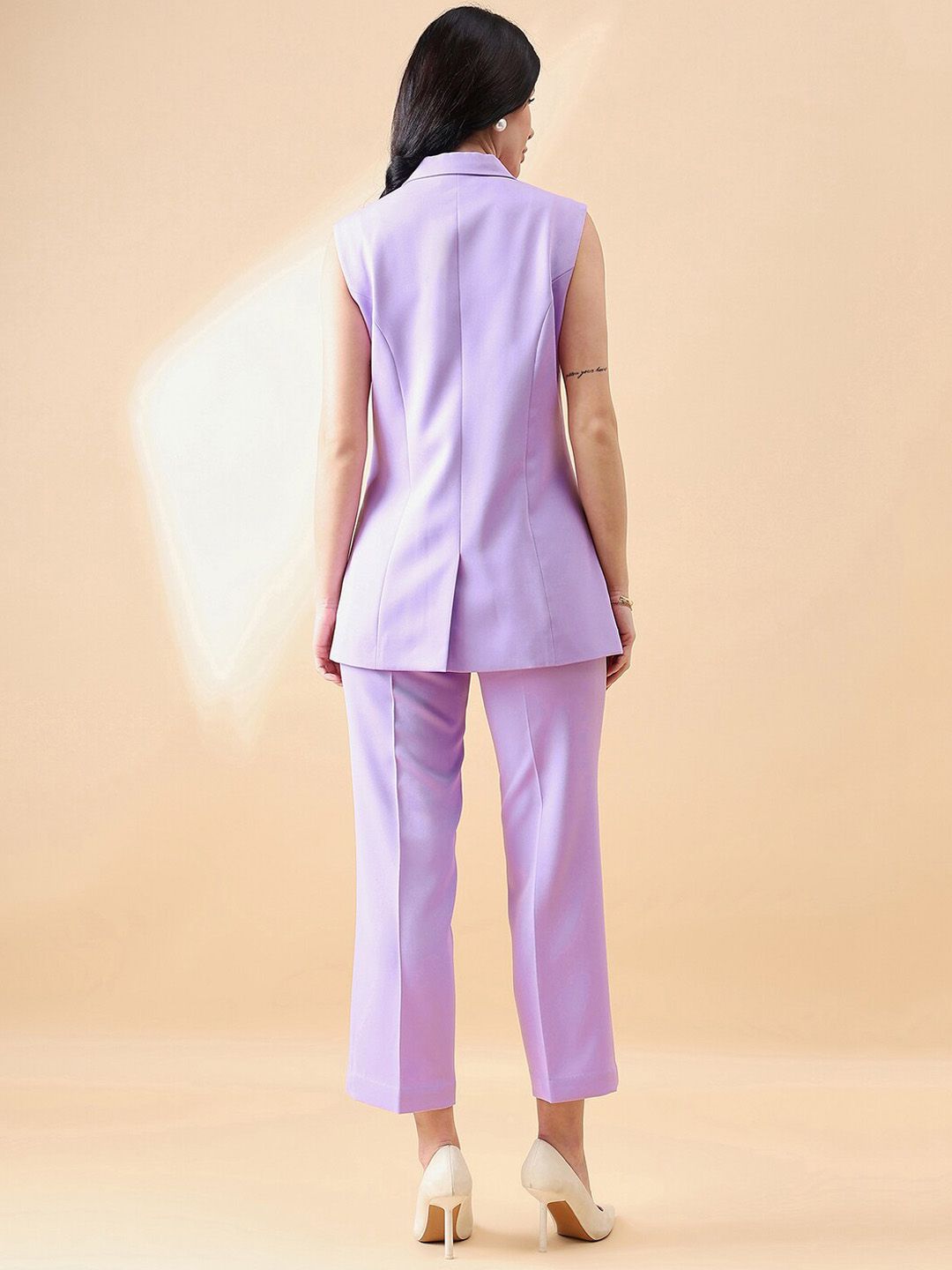 Lavender Stretch Pant Suit with Cut Sleeve & Notch Collar - Women's Formal Office Wear & Business Attire