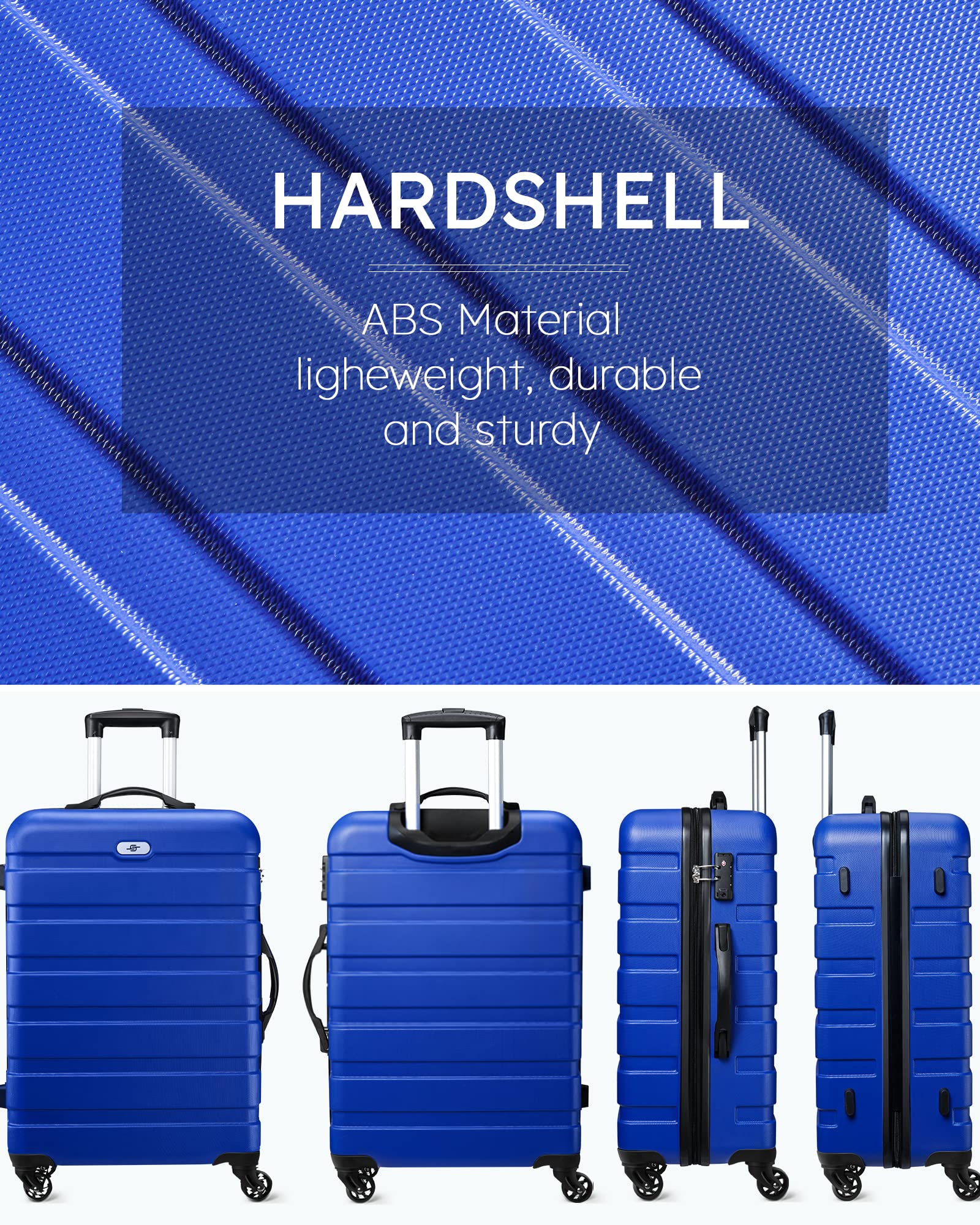 Suitour 3-Piece Hard Shell Luggage Set with 360° Spinner Wheels & TSA Lock - 20/24/28 Inch Carry On Suitcases for Travel (Bright Blue) | Perfect for Family Vacations, Business Trips & International Air Travel