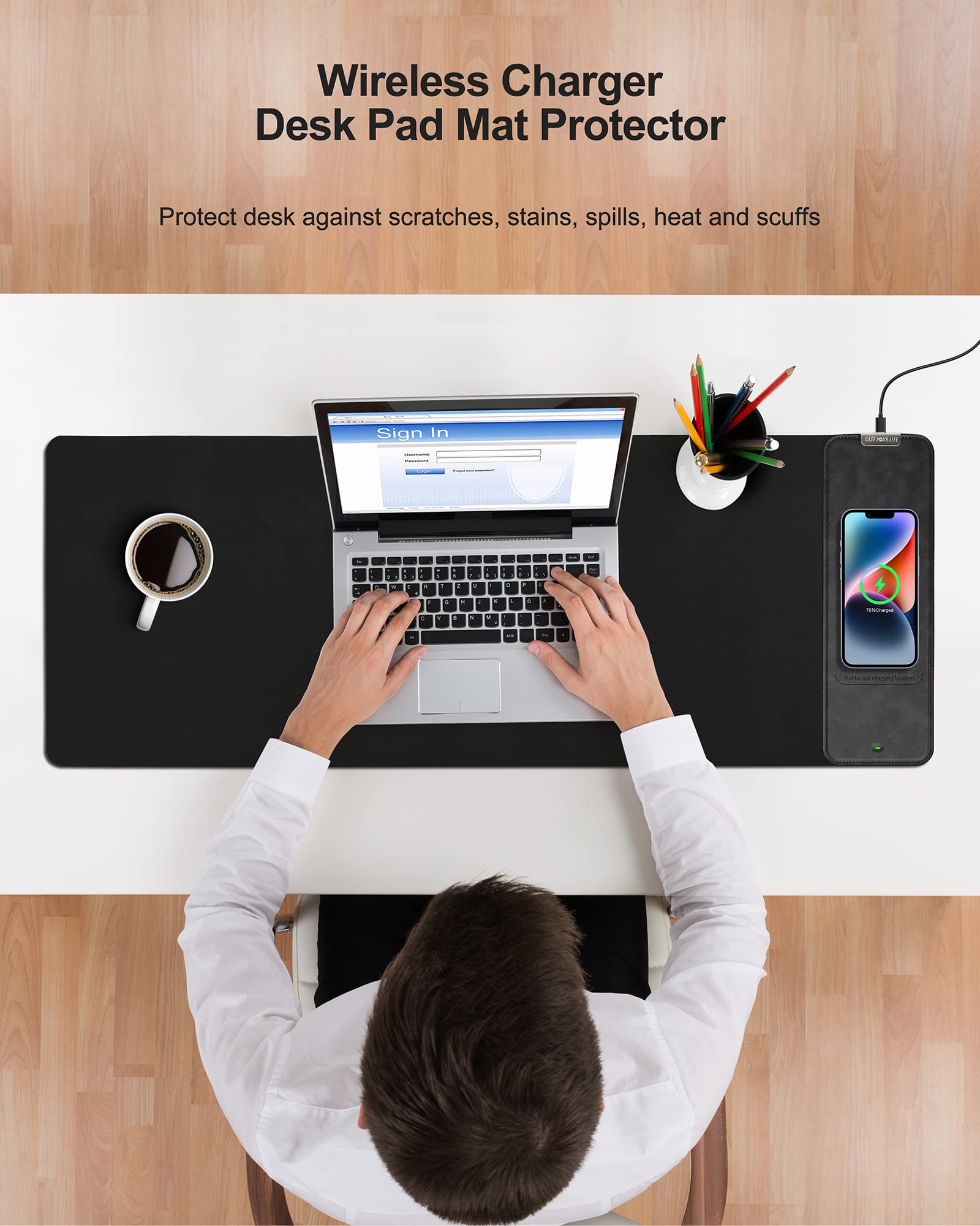 Wireless Charging Mouse Pad - Large Gaming Desk Mat with Non-Slip Base for Office & PC Gaming
