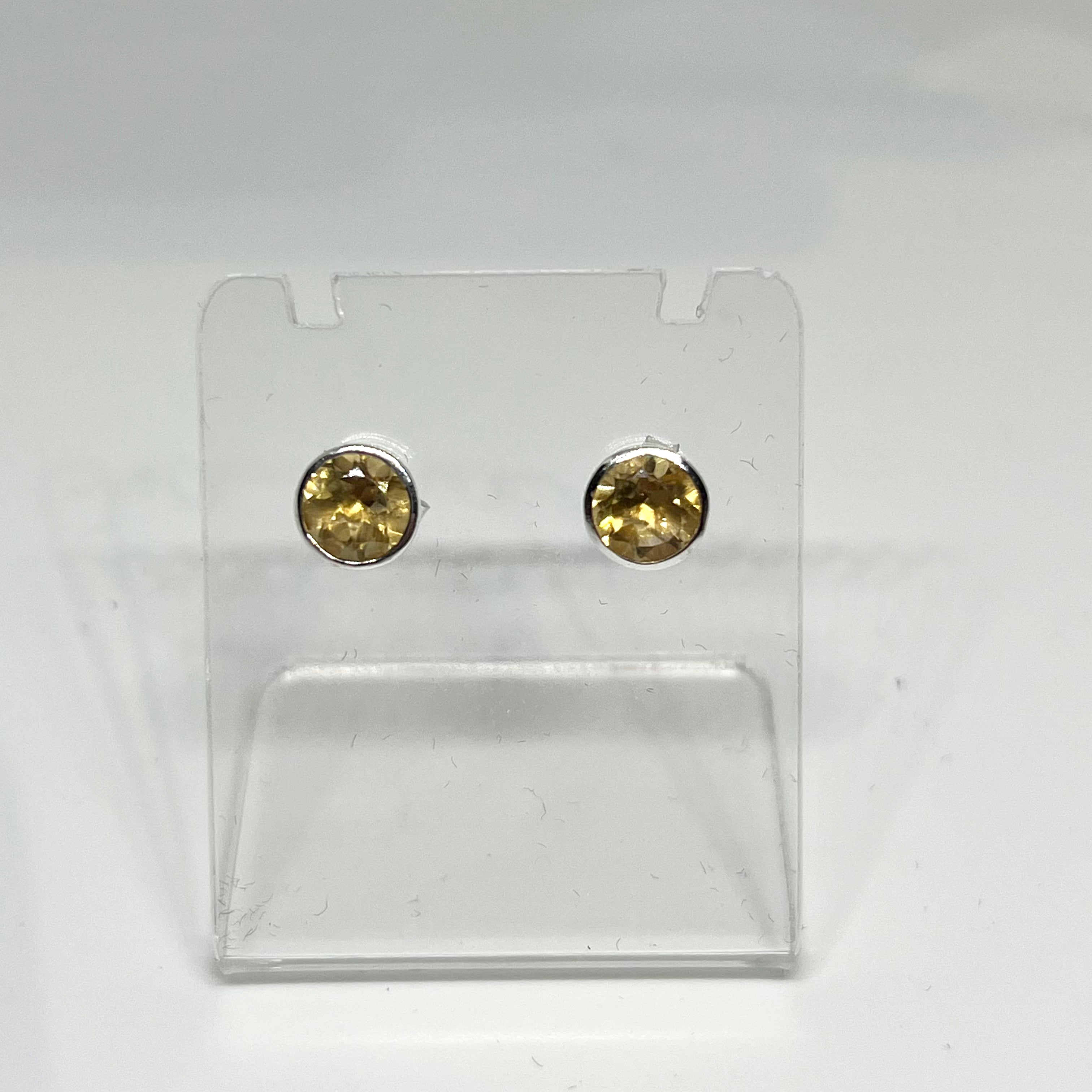 Round Faceted Gemstone Bezel Set Stud Earrings PSE003 - Elegant Jewelry for Women, Perfect for Parties, Weddings & Everyday Wear