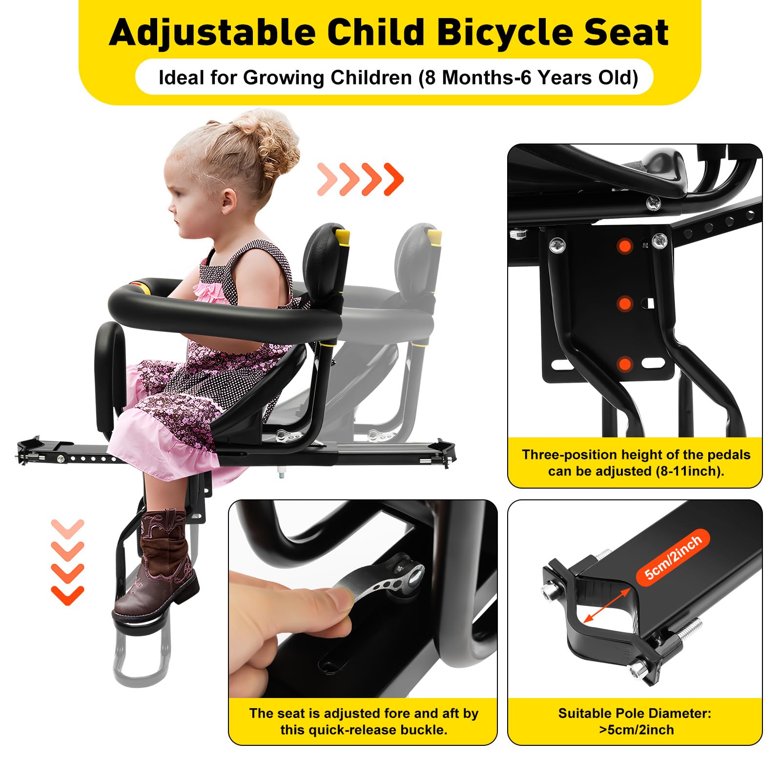 TBVECHI Universal Kids Bike Seat for Adults - Safe & Comfortable Toddler Bike Carrier for Mountain, Electric & Regular Bicycles | Perfect for Family Rides & Outdoor Adventures