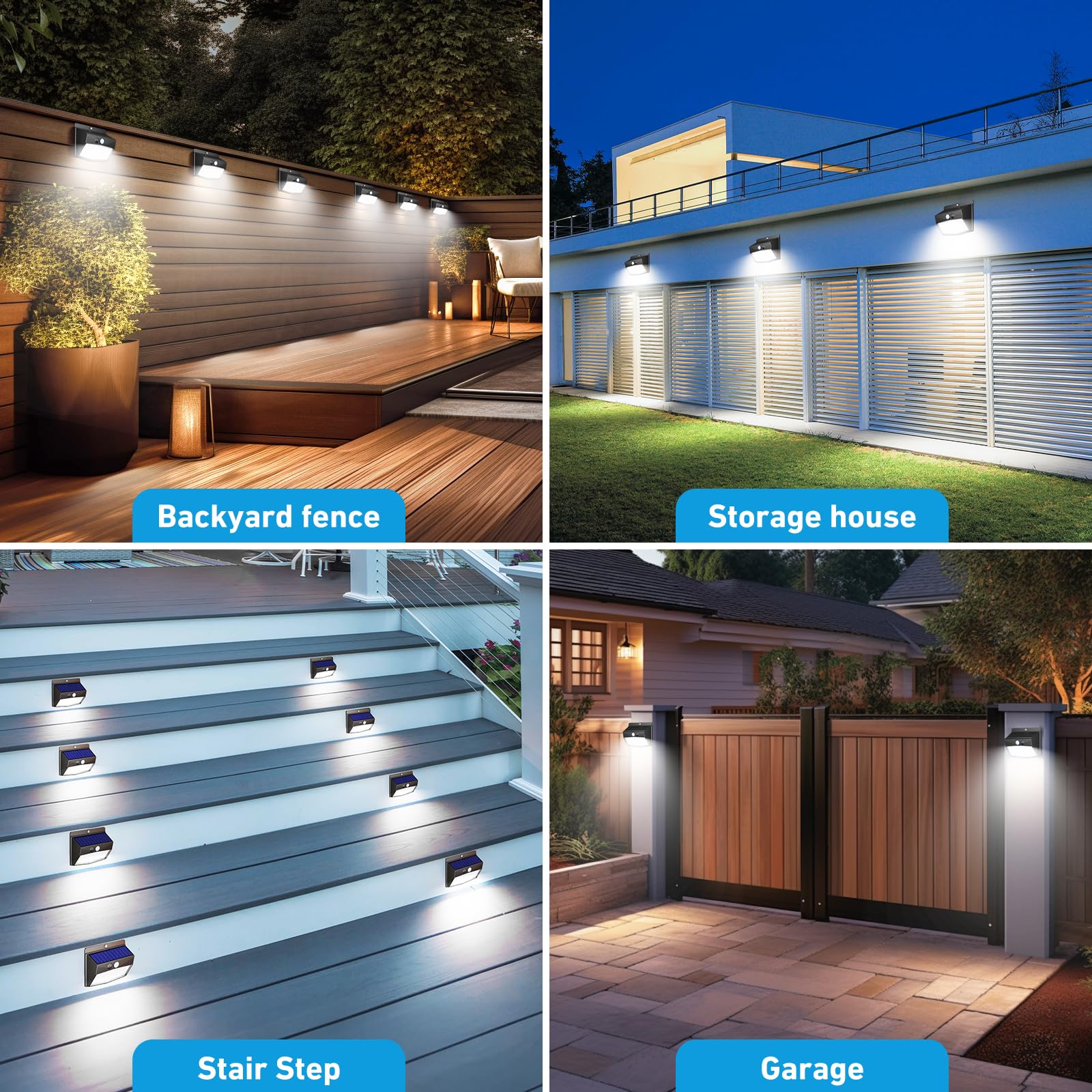 6 Pack Solar Outdoor Lights with Motion Sensor - Waterproof Solar Security Lights with 3 Lighting Modes for Garden, Fence, Yard, Deck - Perfect for Pathway, Patio & Backyard Lighting
