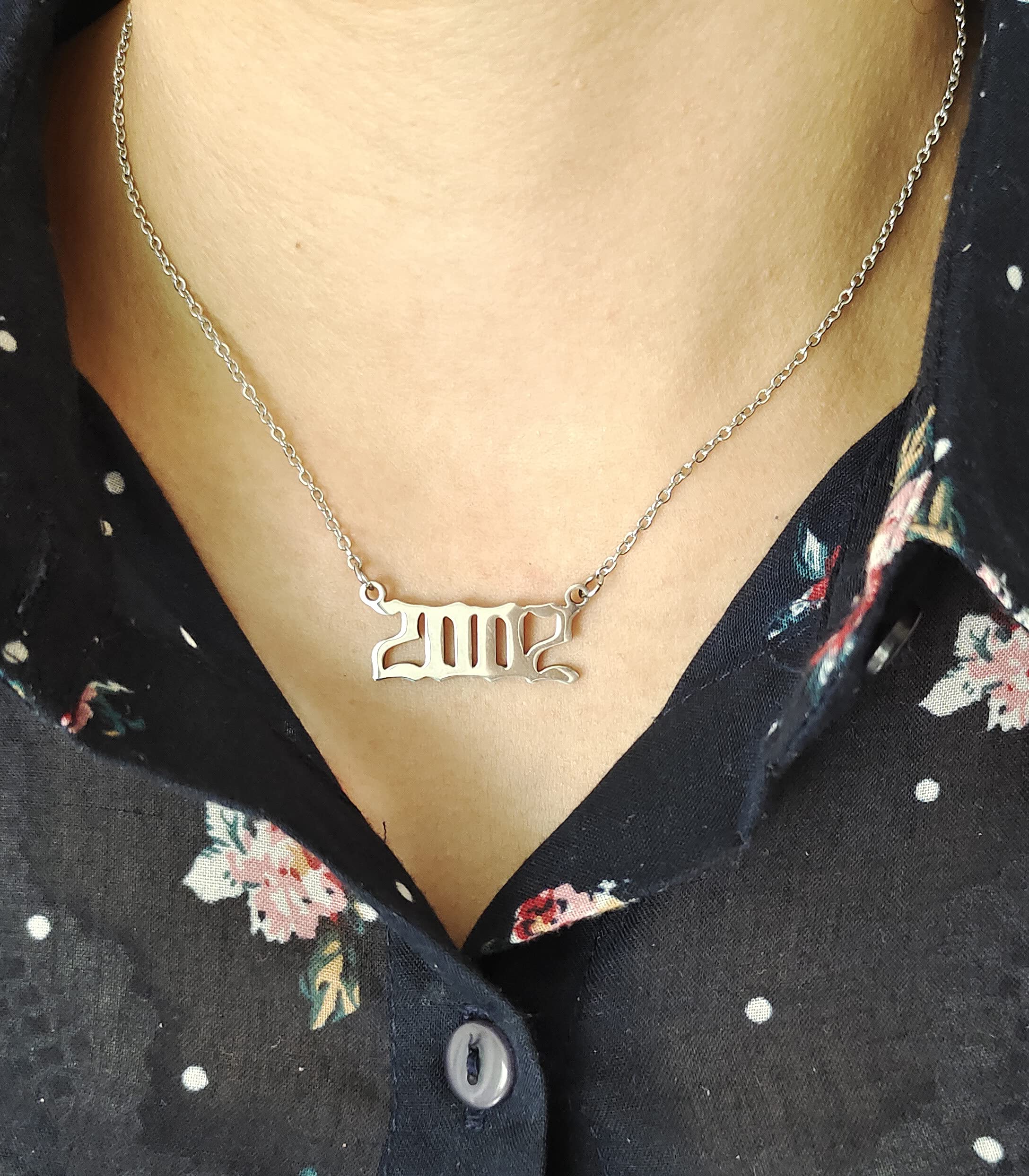 Year Necklace for Women - 18k Gold Plated/Silver Birth Year Number Pendant | Birthday Gift, Angel Friendship Jewelry with Old English Charm | Perfect for Anniversaries, Graduations & Special Occasions