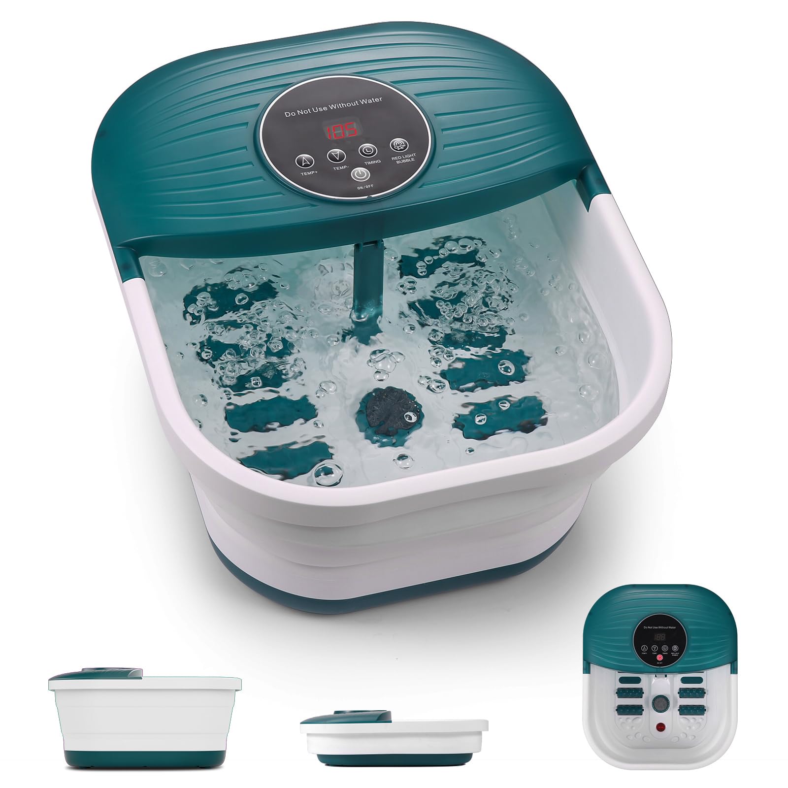 CURECURE Collapsible Foot Spa Bath Massager with Heat & Bubbles - Adjustable Temperature (95-118℉) Fast Heating Foot Soaker with Pedicure Stone & Massage Rollers - Perfect for Home Relaxation, Stress Relief & Pedicure Care - Ideal for Spa Night, Self-Care Routine & Post-Workout Recovery