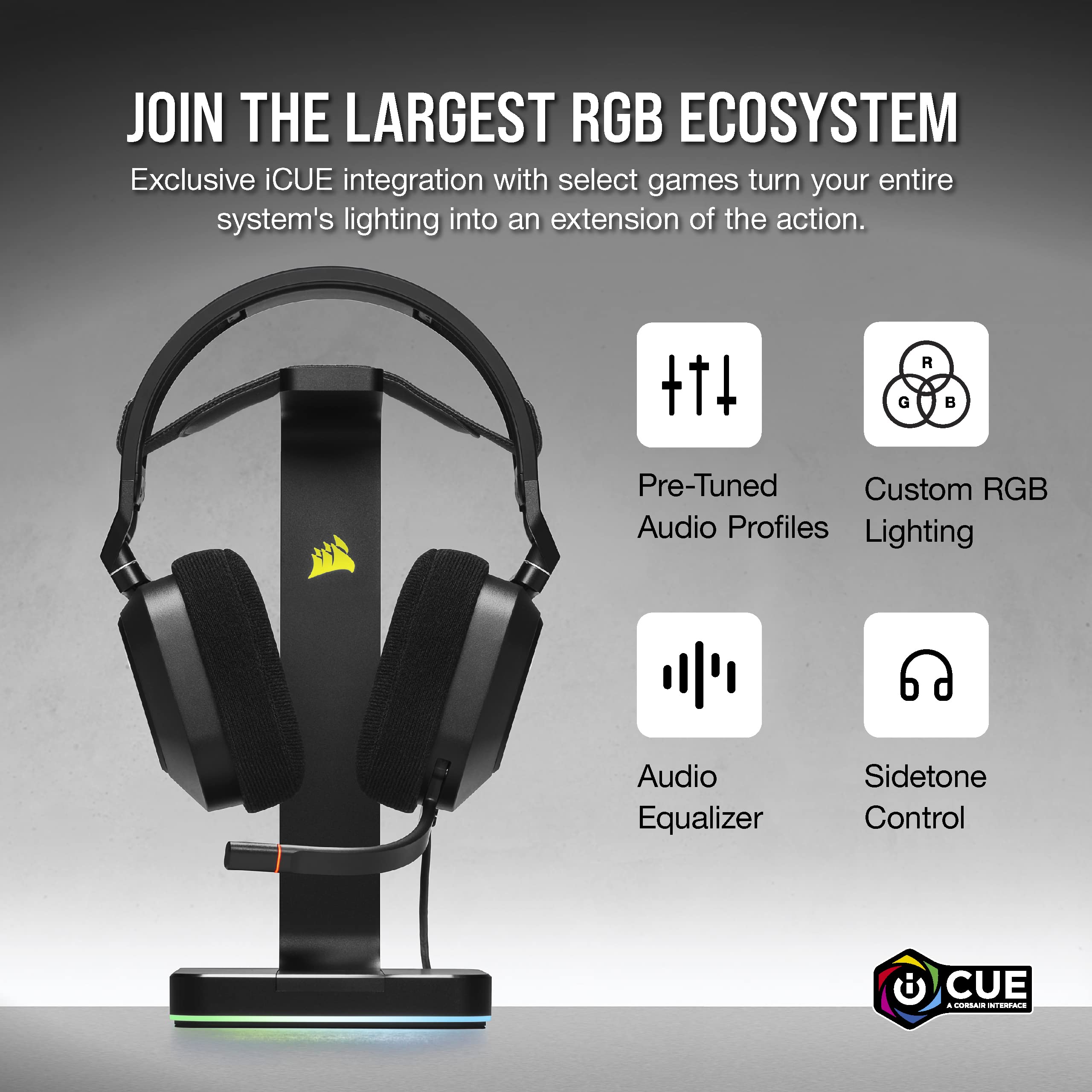 Corsair HS80 RGB USB Premium Gaming Headset with Dolby Audio 7.1 Surround Sound - Broadcast-Grade Omni-Directional Mic, Memory Foam Earpads, Hi-Fi Sound for PC, PS5, Xbox - Perfect for Streaming, Esports & Long Gaming Sessions (Carbon)
