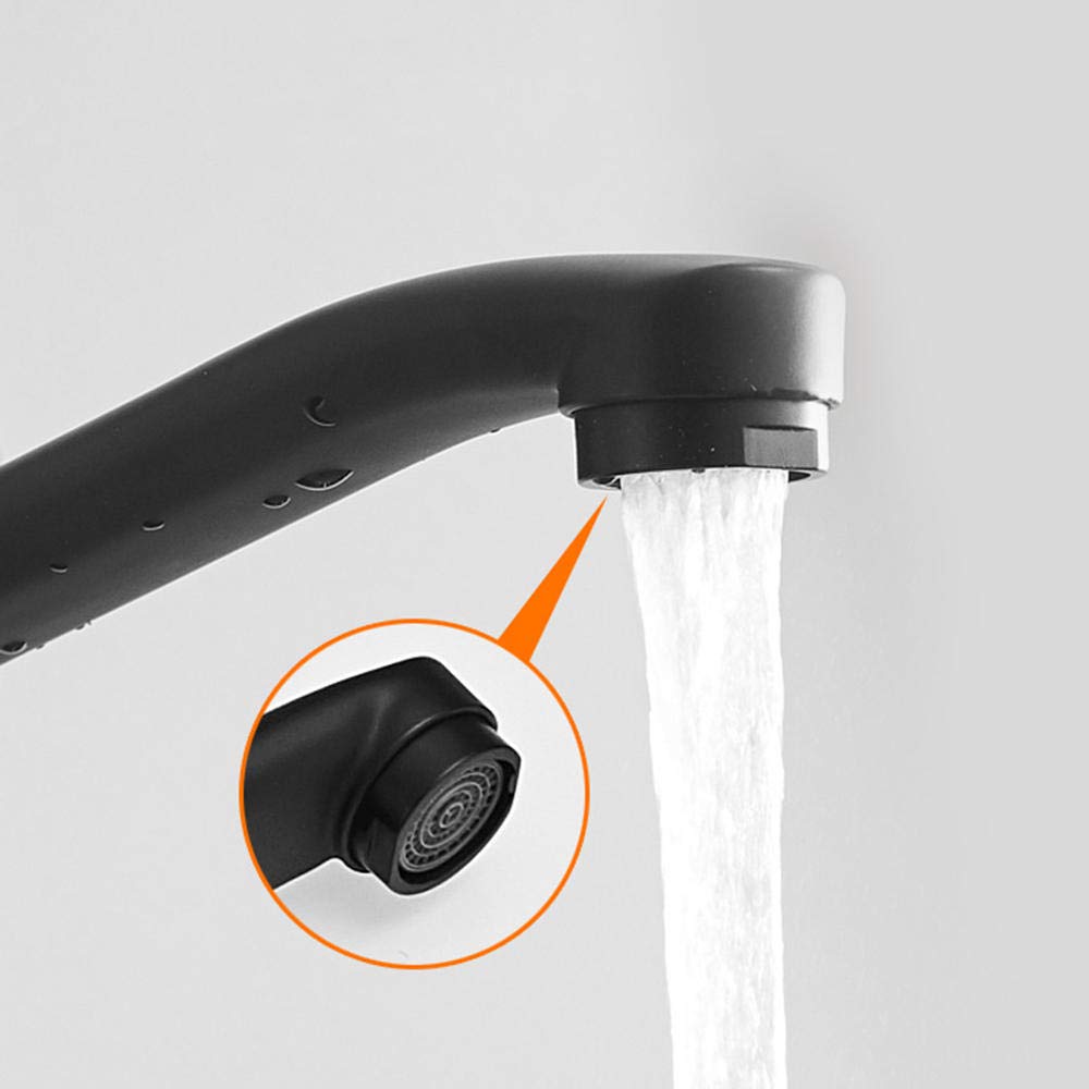 Black Wall Mount Kitchen Faucet - All Copper Double Hole Sprayer Faucet with Rotating Utility Spray Gun for Sink (25cm) - Perfect for Laundry, Utility Sinks & Compact Kitchens