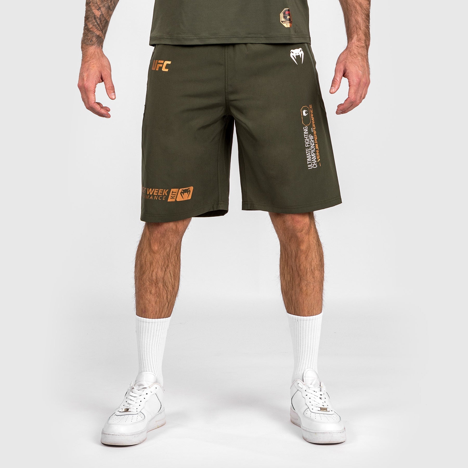 Venum UFC Adrenaline Fight Week Men's Performance Shorts - Khaki/Bronze Color - MMA Training, Boxing Workout & Gym Apparel for Fighters