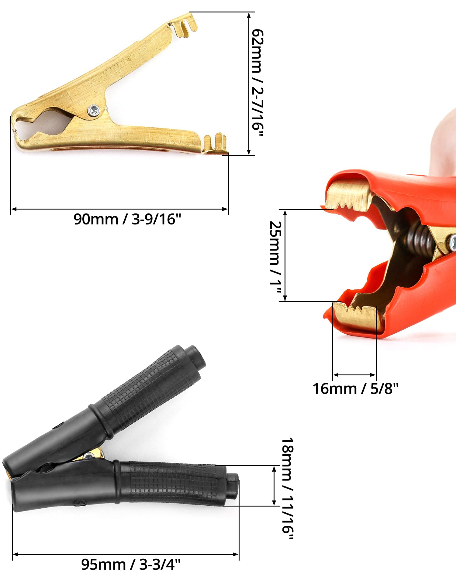 QWORK 100A Heavy Duty Battery Alligator Clips 4 Pack (2 Red + 2 Black) - Premium Jumper Cable Clamps for Car, Truck & Vehicle Battery Boosting - Ideal for Emergency Jump Starts & Automotive Repairs