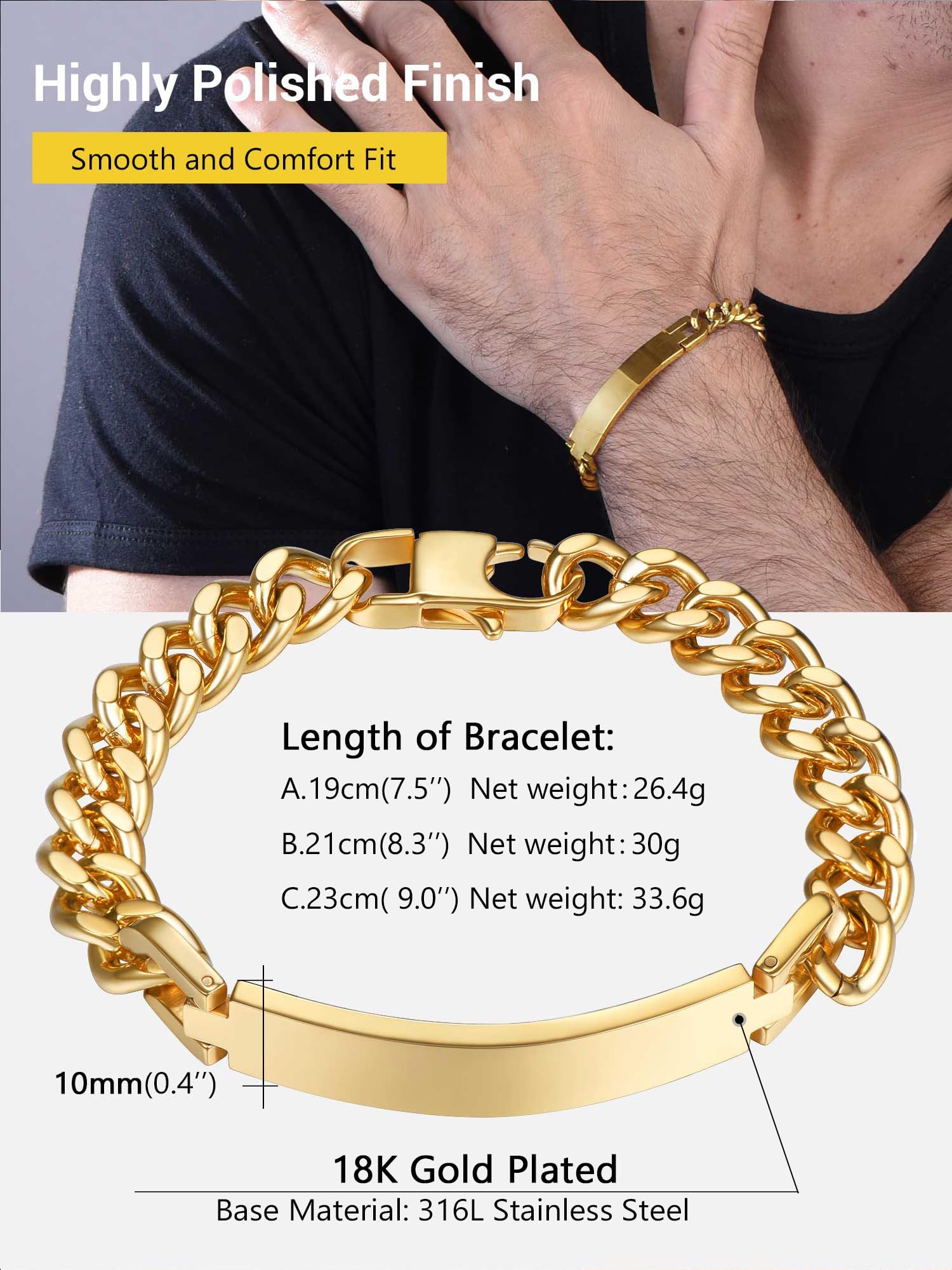 Custom Engraved Stainless Steel Bracelets for Men & Women - Personalized Name, Date, Initial & Quote ID Bracelets (7.5