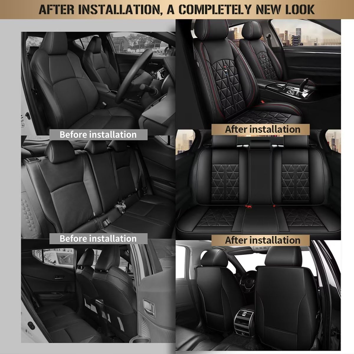 Premium Leather Seat Covers for Ford EcoSport 2018-2025 - Waterproof 5-Piece Full Set (Black) | Durable Car Interior Protection for Daily Commute & Road Trips