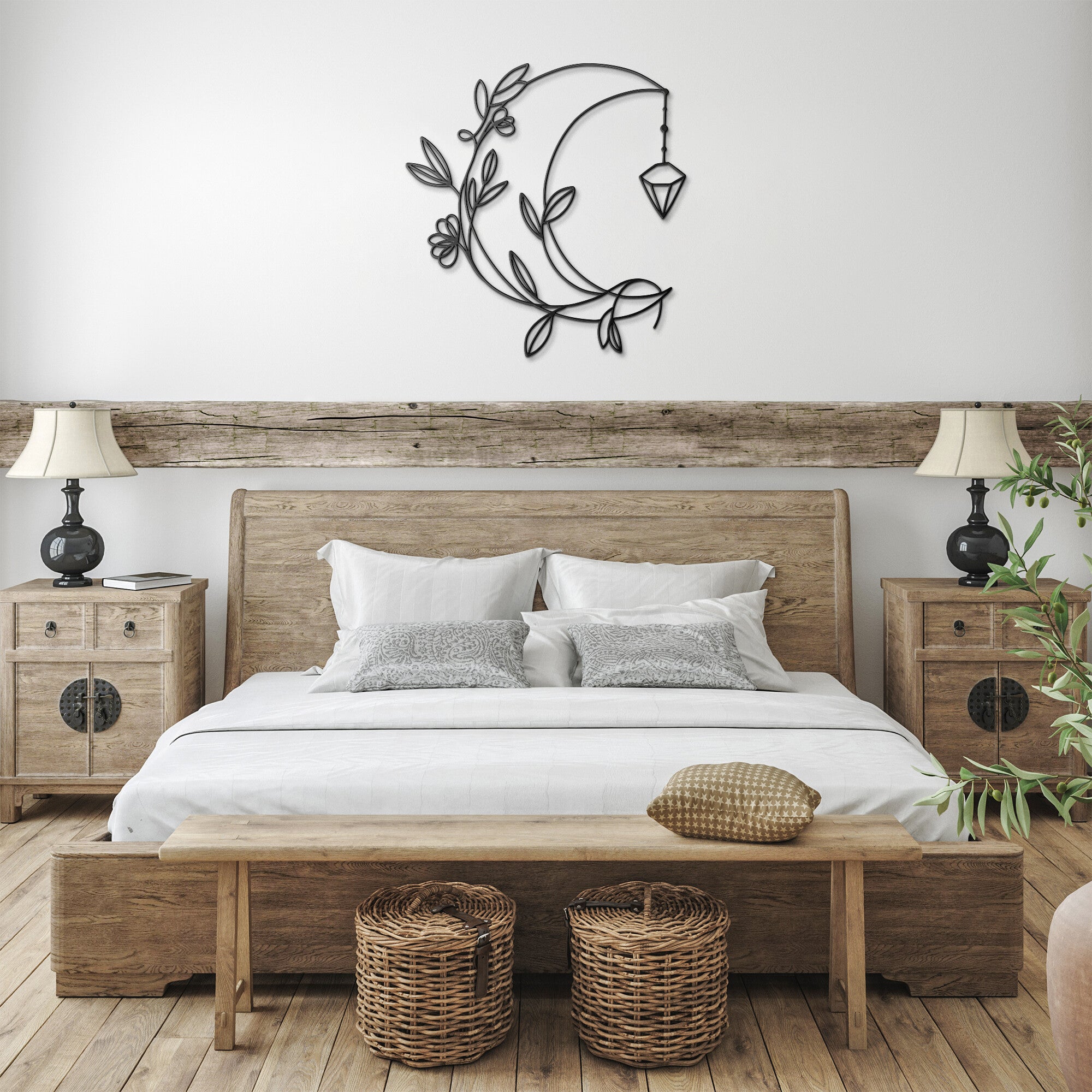 Floral Half Moon Steel Metal Wall Art Sign - Handcrafted Home Decor for Living Room, Bedroom & Office