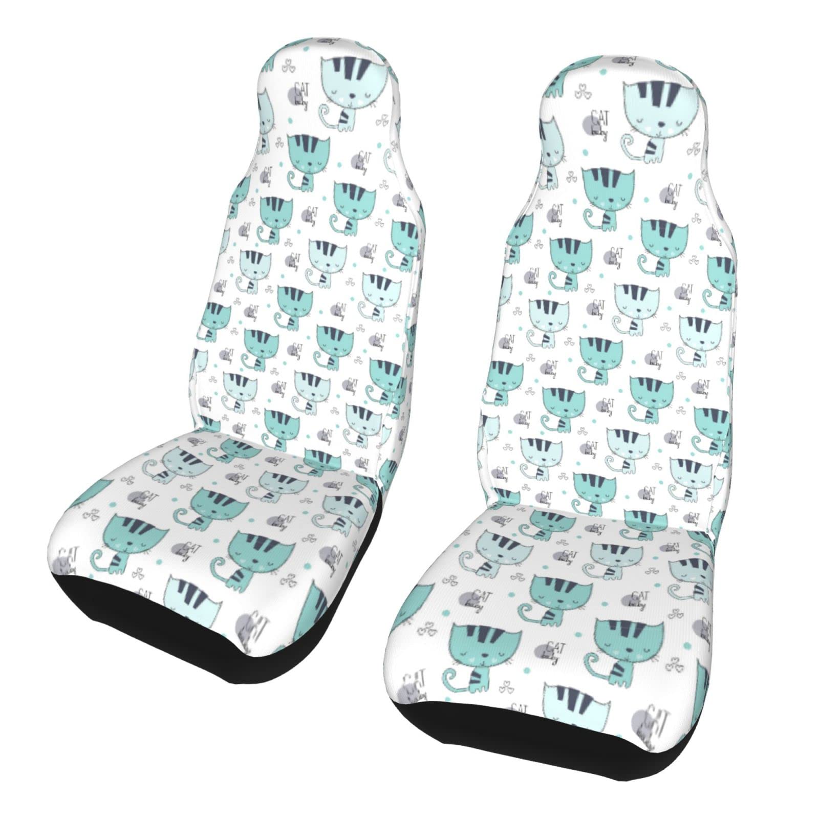 Durable Washable 3D Cute Cats Car Seat Covers - 2pc Front Seat Only, Ultra-Soft Universal Auto Seat Protector for Pets & Kids - Perfect for Daily Commute, Road Trips and Pet Protection