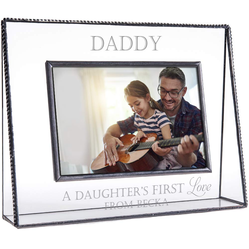 Personalized Dad Picture Frame - Engraved Glass Keepsake for Father's Day & Birthday Gifts - Perfect for Desk & Home Decor