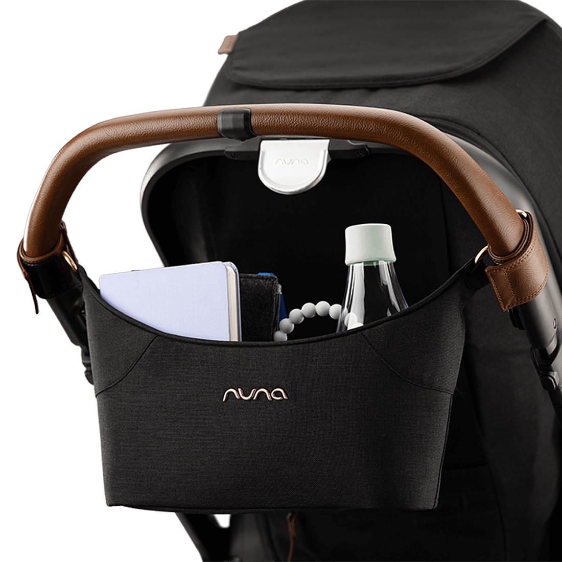 Nuna Stroller Organizer - Premium Caviar Black Storage Bag for Baby Essentials | Perfect for Diapers, Bottles & Toys on the Go