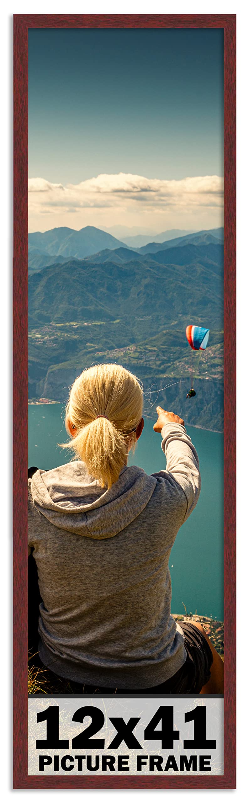 CountryArtHouse 12x41 Inch Solid Wood Picture Frame - Premium Brown Mahogany Frame Kit with UV Acrylic Plexiglass, Acid-Free Foam Backing & Hanging Hardware - Perfect for Family Photos, Artwork, and Home Decor