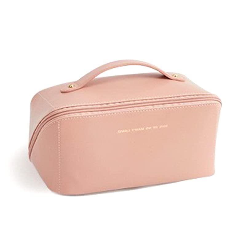 Large Capacity Travel Cosmetic Storage Bag - PU Leather Makeup Organizer Case for Women | Waterproof Toiletry Bag with Multiple Pockets | Perfect for Travel, Gym & Daily Use (Rose Pink)
