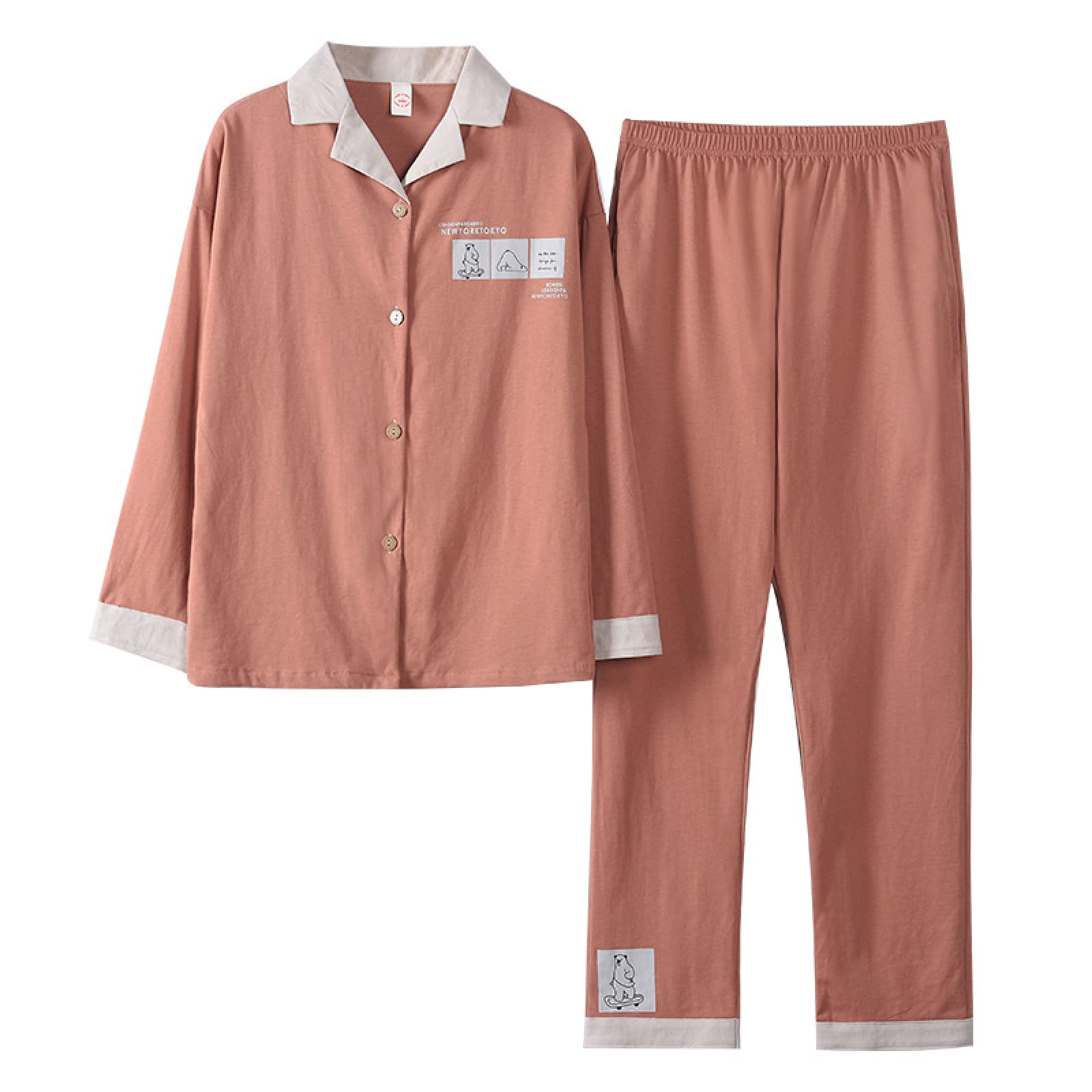 Women's Soft Breathable Pajama Set - Button Down Long Sleeve Lounge Wear for Spring & Autumn - Plus Size Comfortable Sleepwear for Home, Travel & Relaxation