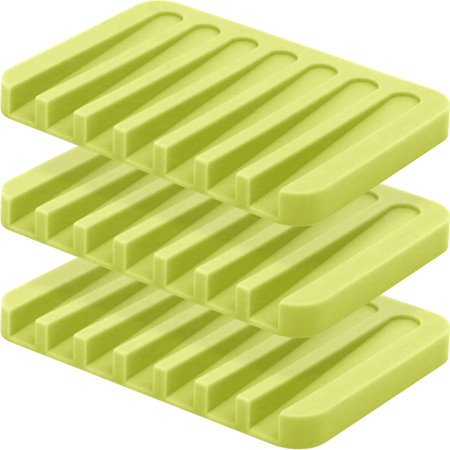 Anwenk 3-Pack Silicone Soap Dish Holder - Waterfall Drain Design for Shower, Bathroom & Kitchen Countertop | Keeps Soap Bars Dry & Clean | Flexible & Easy to Clean | Perfect for Bath, Sink & Travel Use