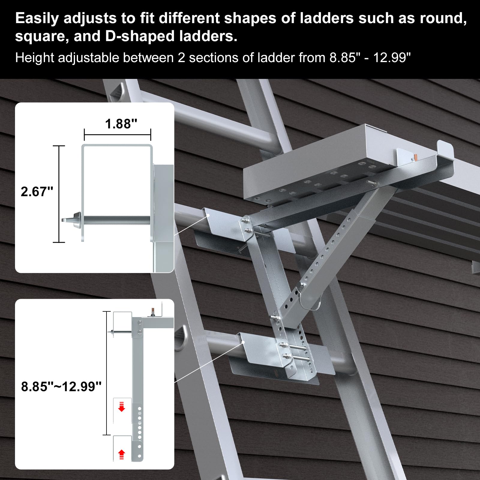 2025 Upgraded Adjustable Ladder Jacks 2 Pack - Heavy Duty Scaffolding Brackets for Extension Ladders, Silver Ladder Platform Accessories for Construction, Roofing & Home Repairs | Perfect for Painting, Window Cleaning & DIY Projects