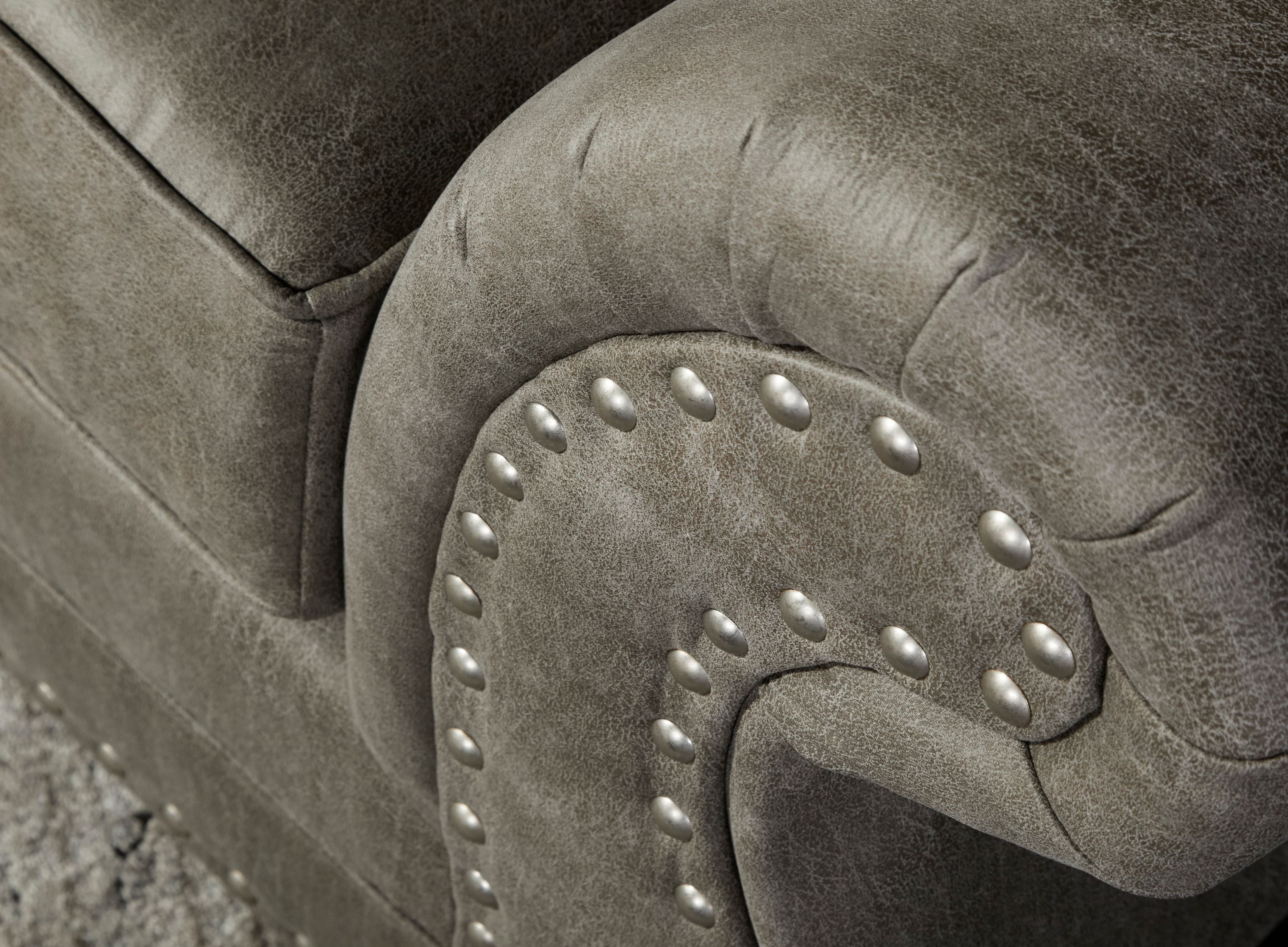 Leinster Faux Leather Loveseat with Nailhead Trim - Stone Gray Sofa for Living Room, Small Space & Apartment Decor