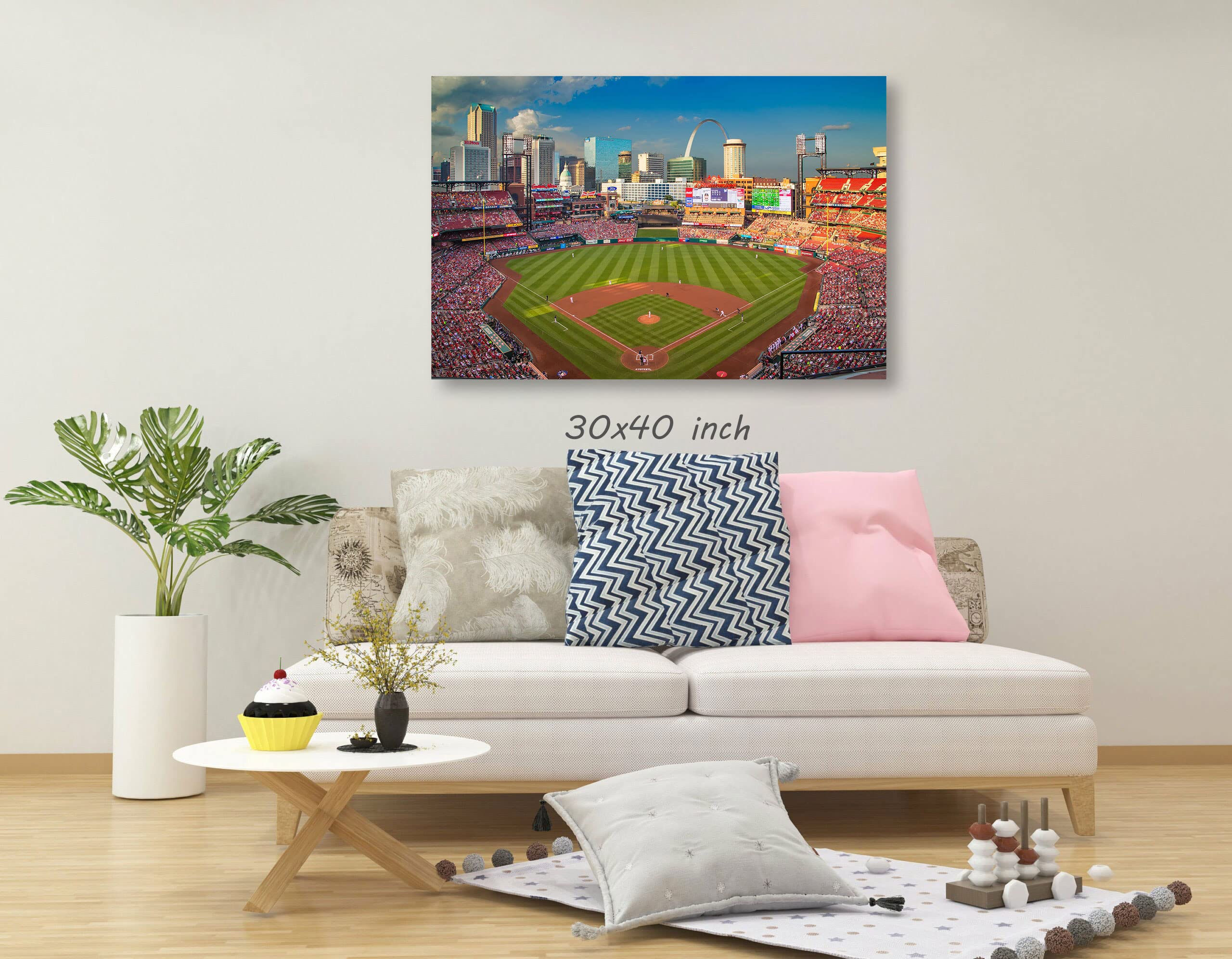 Busch Stadium Canvas Wall Art Print - Framed Ready to Hang 8x12 Inches - Modern Home Decor for Living Room, Kitchen, Office & Bedroom - Perfect Gift for Baseball Fans & Sports Enthusiasts
