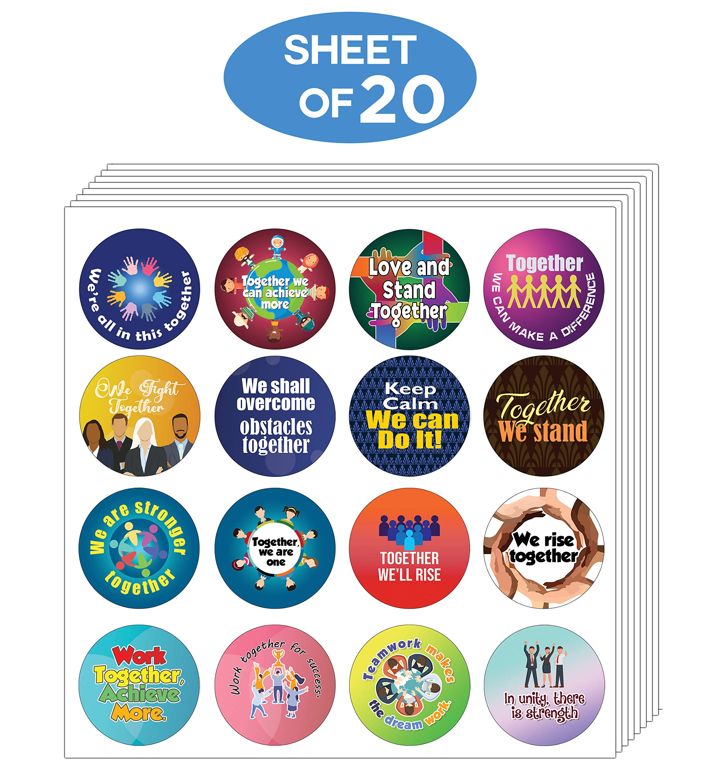 Creanoso 'We’re All in This Together' Motivational Stickers (20-Sheet Pack) - Fun Classroom Reward Stickers for Kids - Perfect Stocking Stuffers & Party Favors for Boys and Girls - Great for School, Home, and Party Incentives