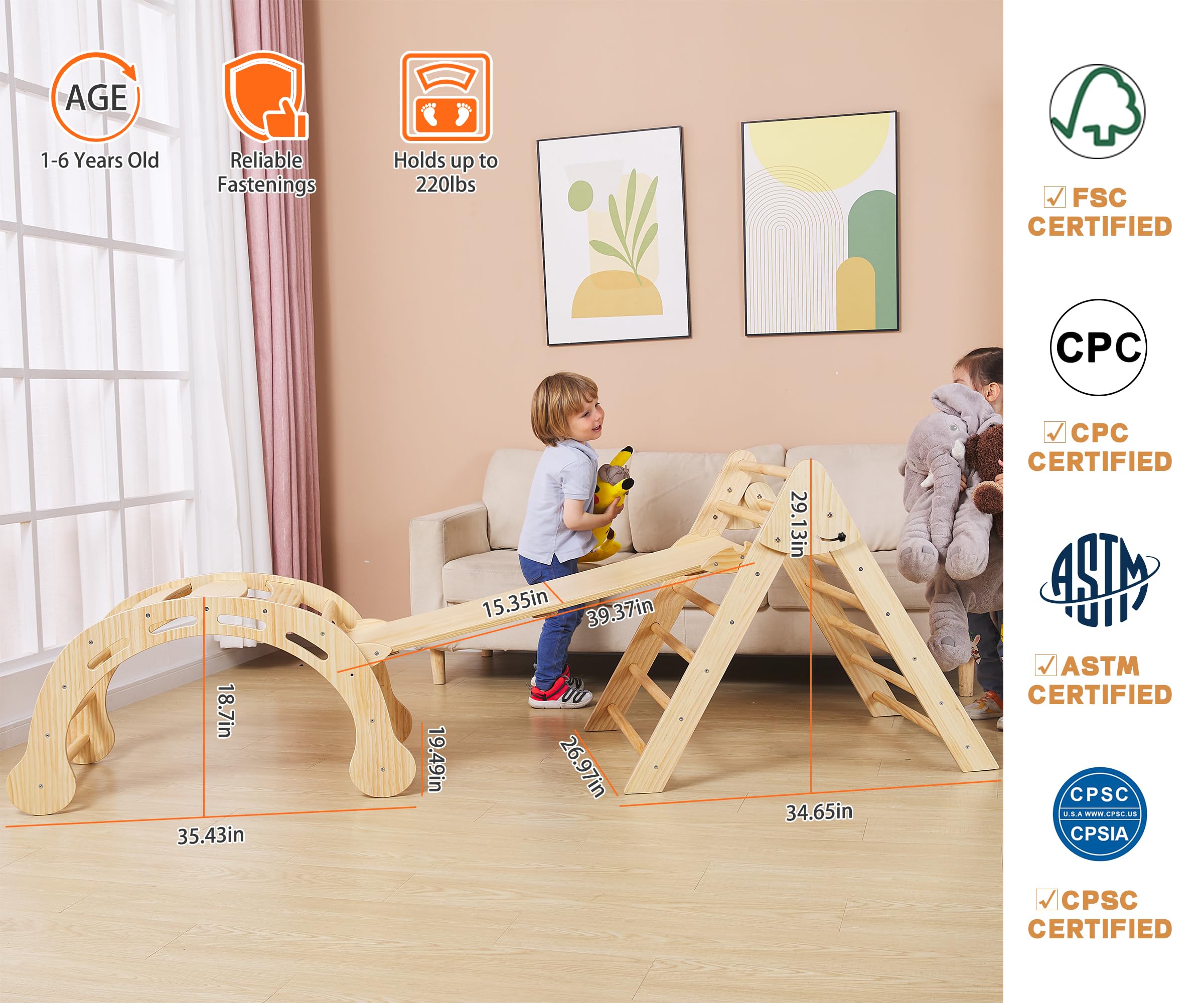 **8-in-1 Foldable Pikler Triangle Set – Montessori Climbing Gym for Toddlers 1-7 Years | Indoor & Outdoor Play Equipment with Arch & Rocker | Heavy-Duty 33LB Jungle Gym for Home, Daycare, or Backyard Play**
