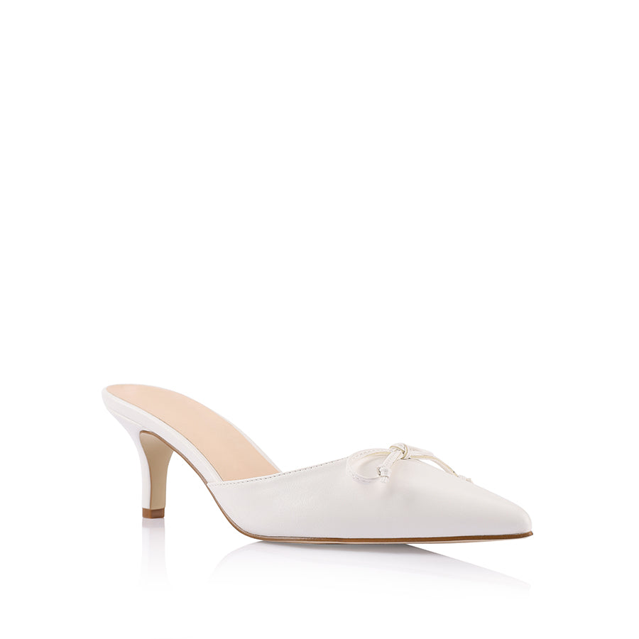 Zeke Pointed Toe Kitten Heels - Women's Low Block Heel Pumps in Chalk | Perfect for Office, Wedding & Formal Occasions