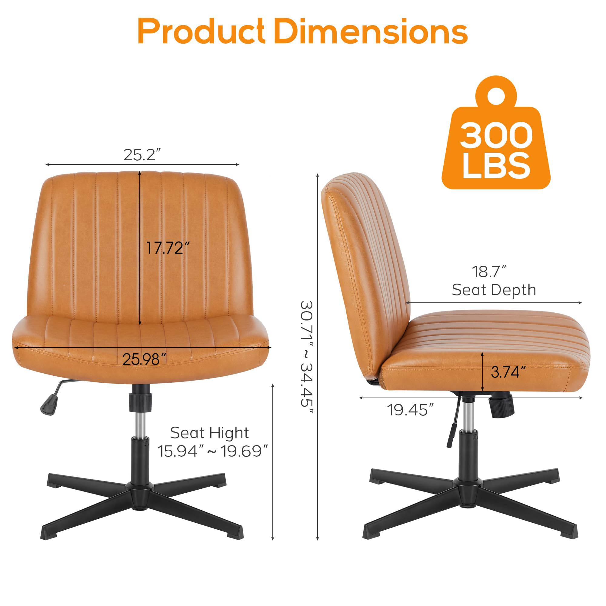 DUMOS Criss Cross Chair - Armless Office Desk Chair with Adjustable Height, No Wheels, Comfortable Task Seating for Home & Office - Perfect for Computer Work, Vanity Desk, and Study Areas