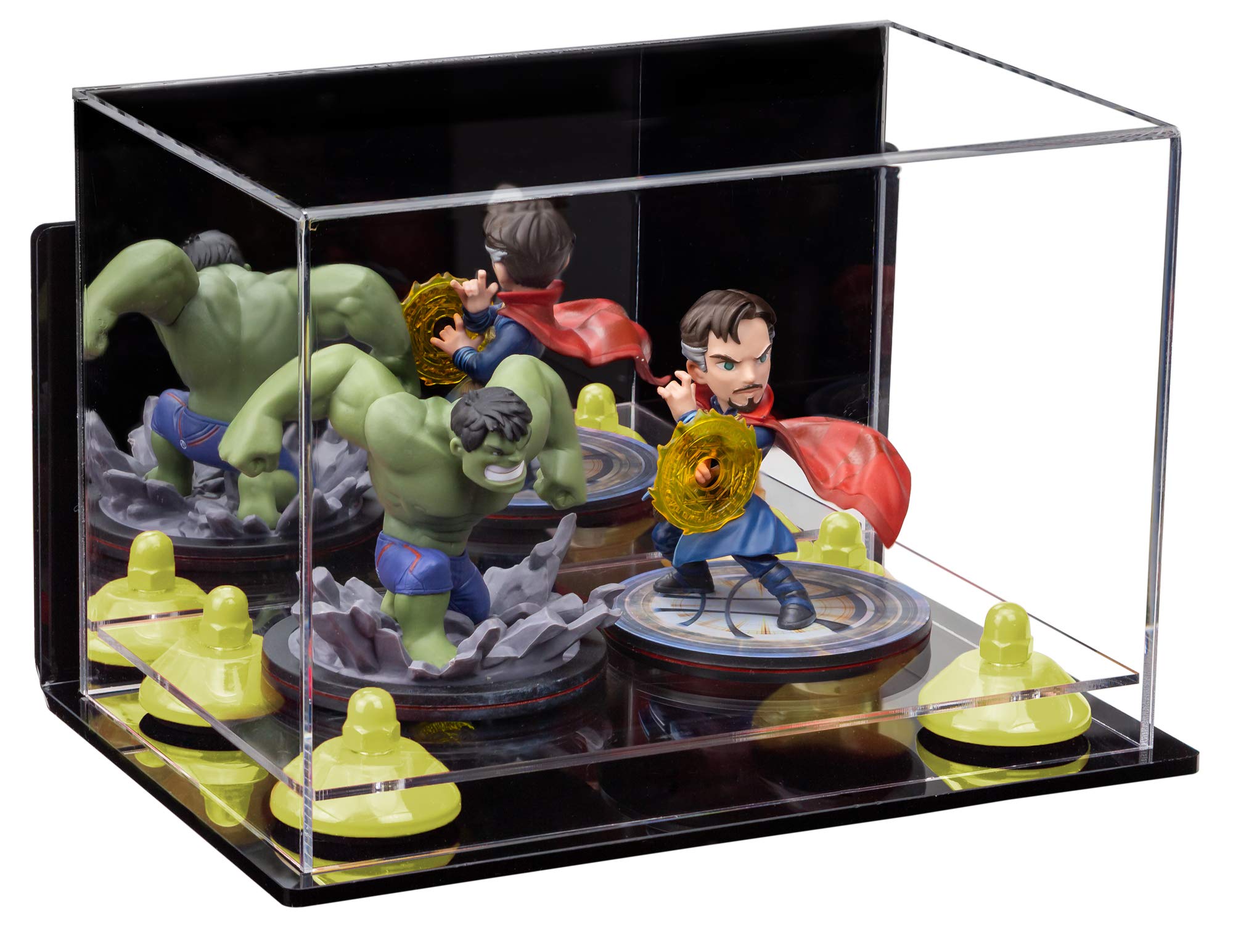 Acrylic Display Case with Mirror & Wall Mount - 9.5x6x6.5 Inch Clear Rectangle Box with Yellow Risers (A005-YR) - Perfect for Jewelry, Collectibles & Retail Displays