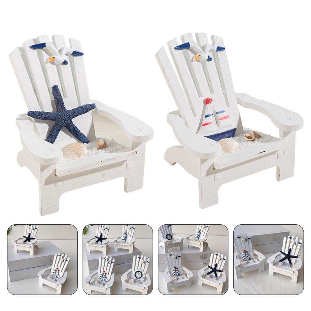 BESPORTBLE 2Pcs Miniature Beach Chairs - Tiny Wooden Cake Topper Decor, Nautical Dollhouse Furniture & Mini Landscape Accessories for Photo Props, DIY Crafts, and Dollhouse Decor | Perfect for Wedding Cakes, Beach Themed Parties, and Miniature Displays