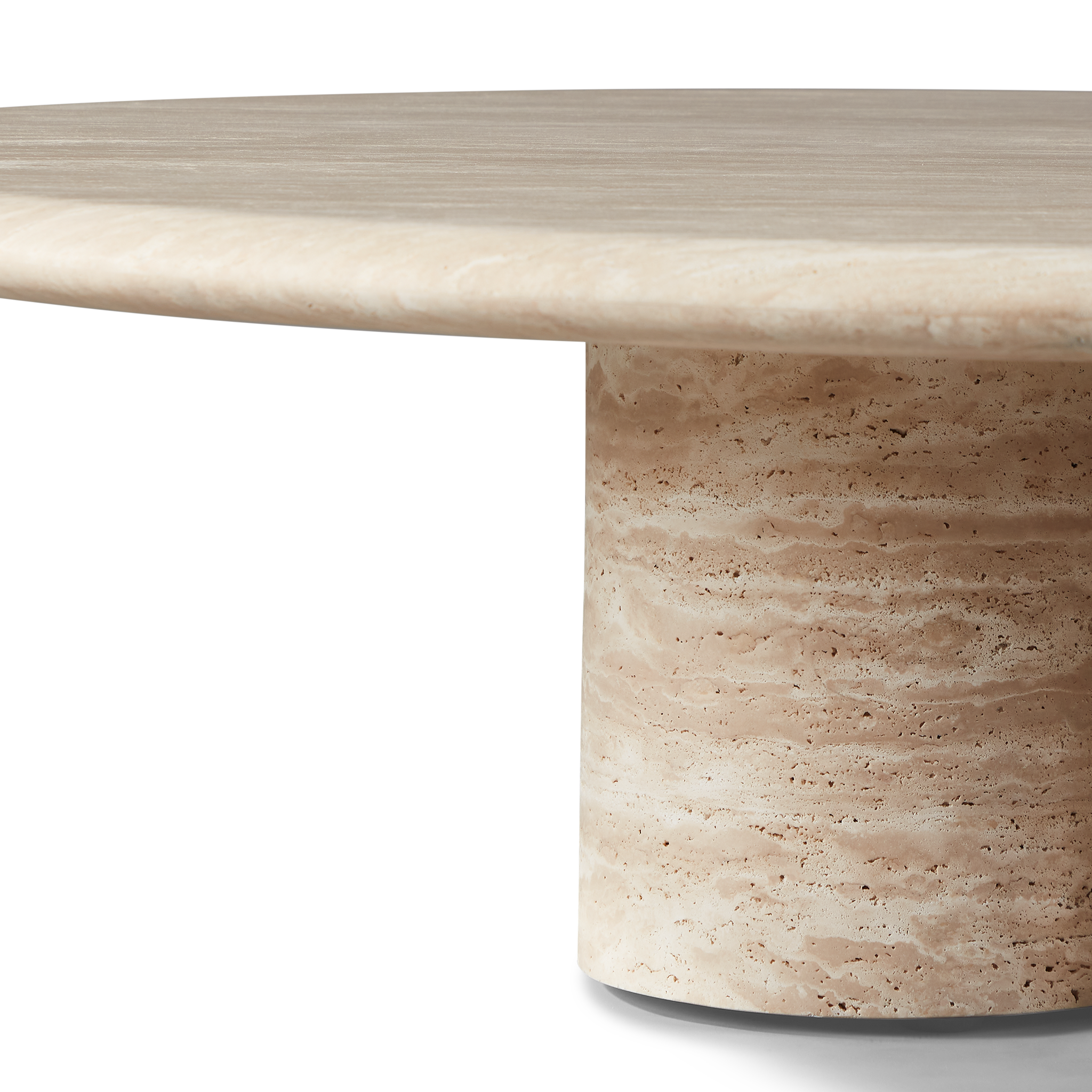 Portable Round Coffee Table - Natural Travertine Stone Top - Modern Living Room Furniture for Home Decor & Small Spaces