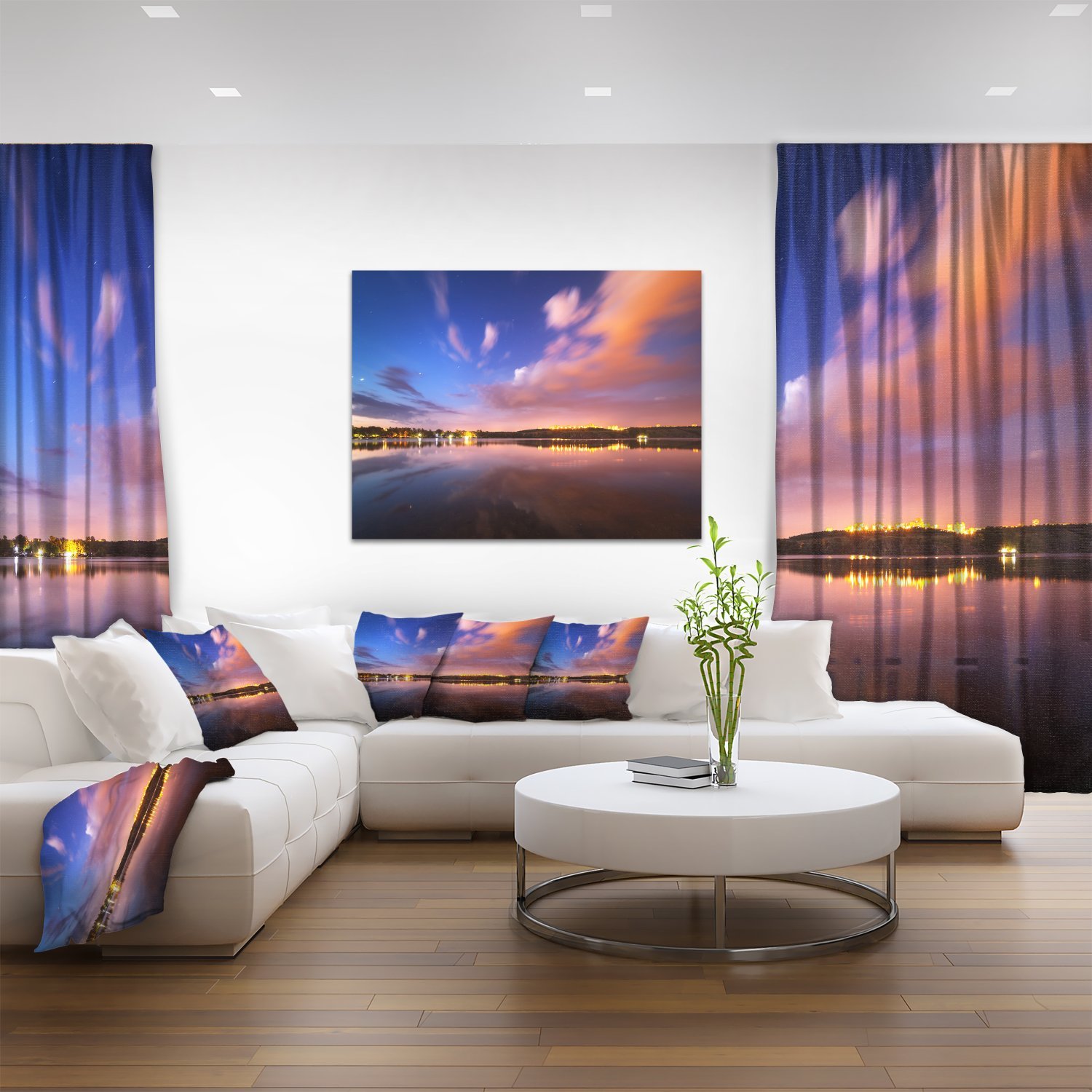 Night Sky Over River with Clouds - Contemporary Canvas Art Print for Living Room, Bedroom & Office Decor | Wall Art for Home & Office