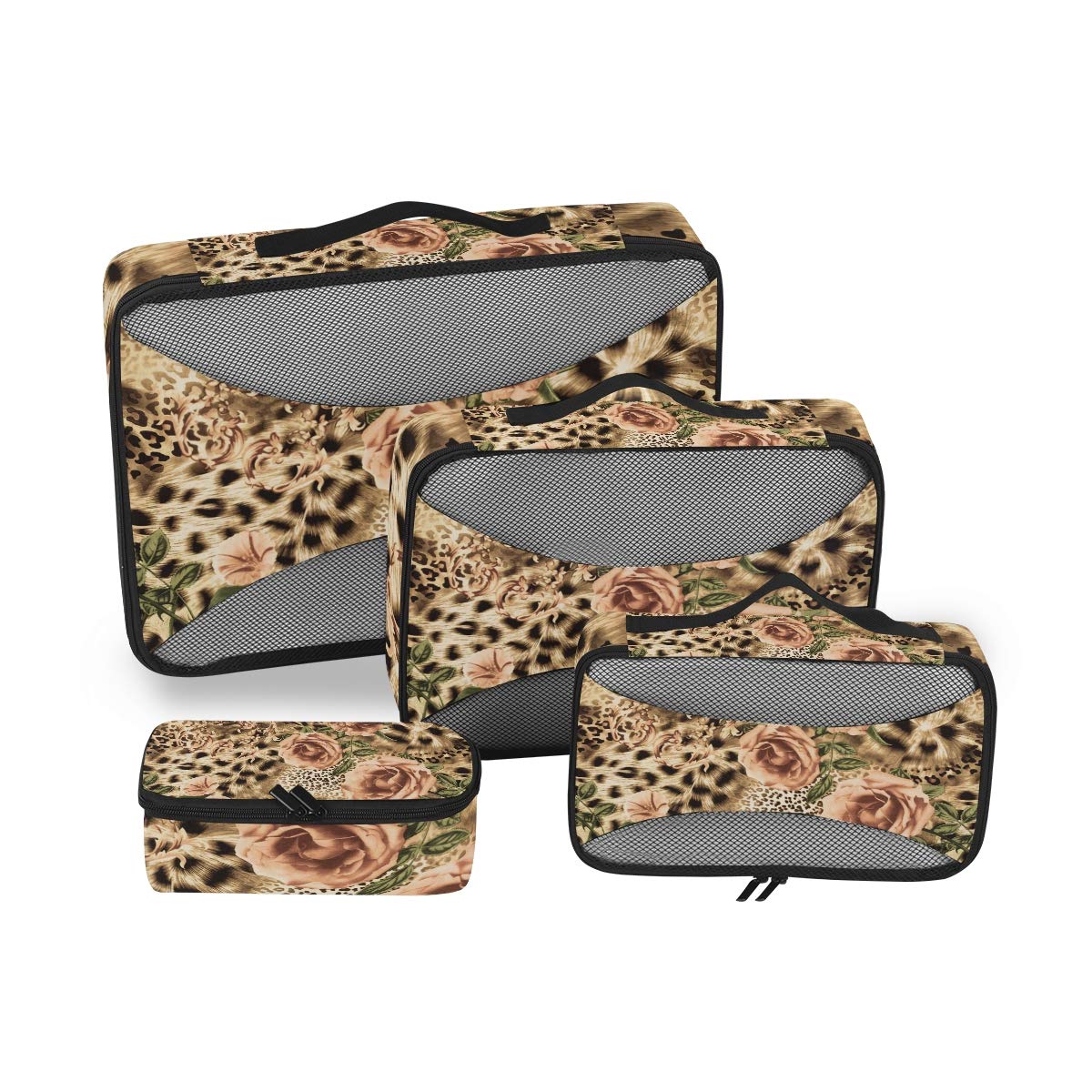 Animal Leopard Print Packing Cubes 4-Piece Set - Mesh Travel Organizers for Luggage & Suitcase Storage | Perfect for Vacation, Business Trips & Weekend Getaways