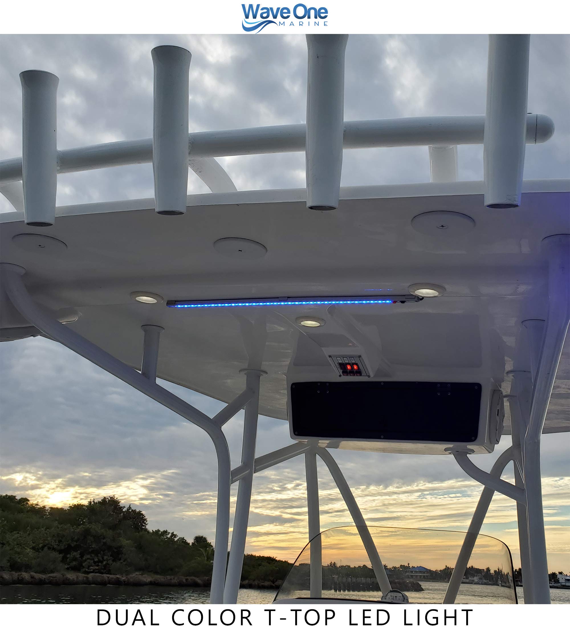 Dual Color T-Top LED Light with On/Off Switch | Waterproof Marine Boat Courtesy Cockpit Helm Light | Stainless Steel Hardware | IP68 Rated (24