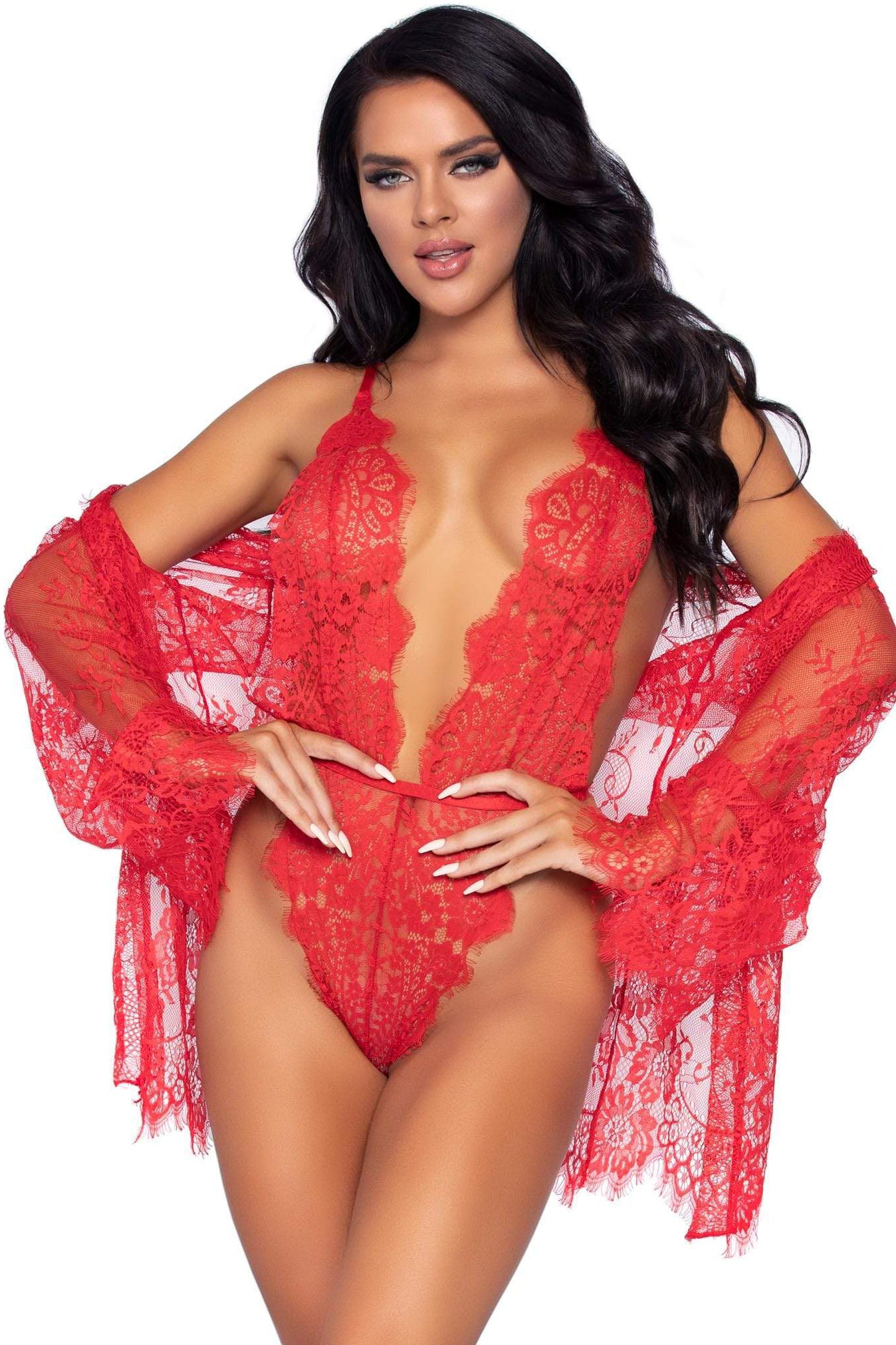 Floral Lace Teddy & Robe Set - Sexy Lingerie for Women, Romantic Lace Babydoll & Robe Matching Set - Perfect for Valentine's Day, Honeymoon & Anniversary Gifts