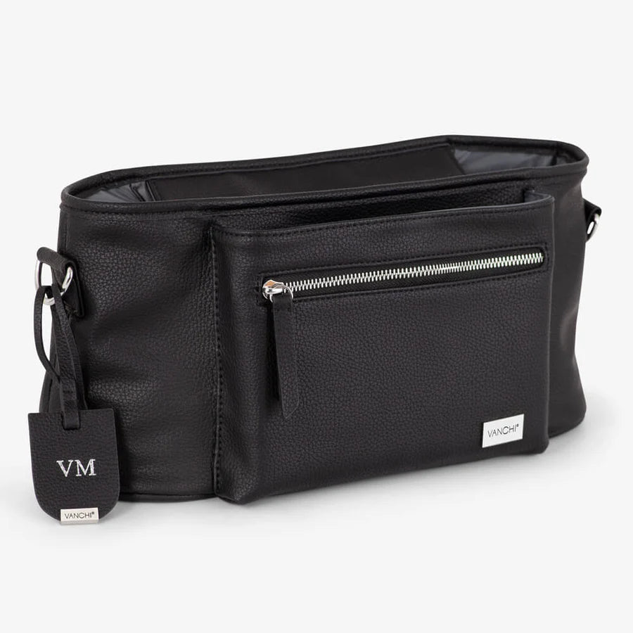 Vanchi Pram Caddy Stroller Organizer - Black | Premium Baby Stroller Accessory for Diapers, Toys & Essentials | Perfect for Shopping, Walks & Travel