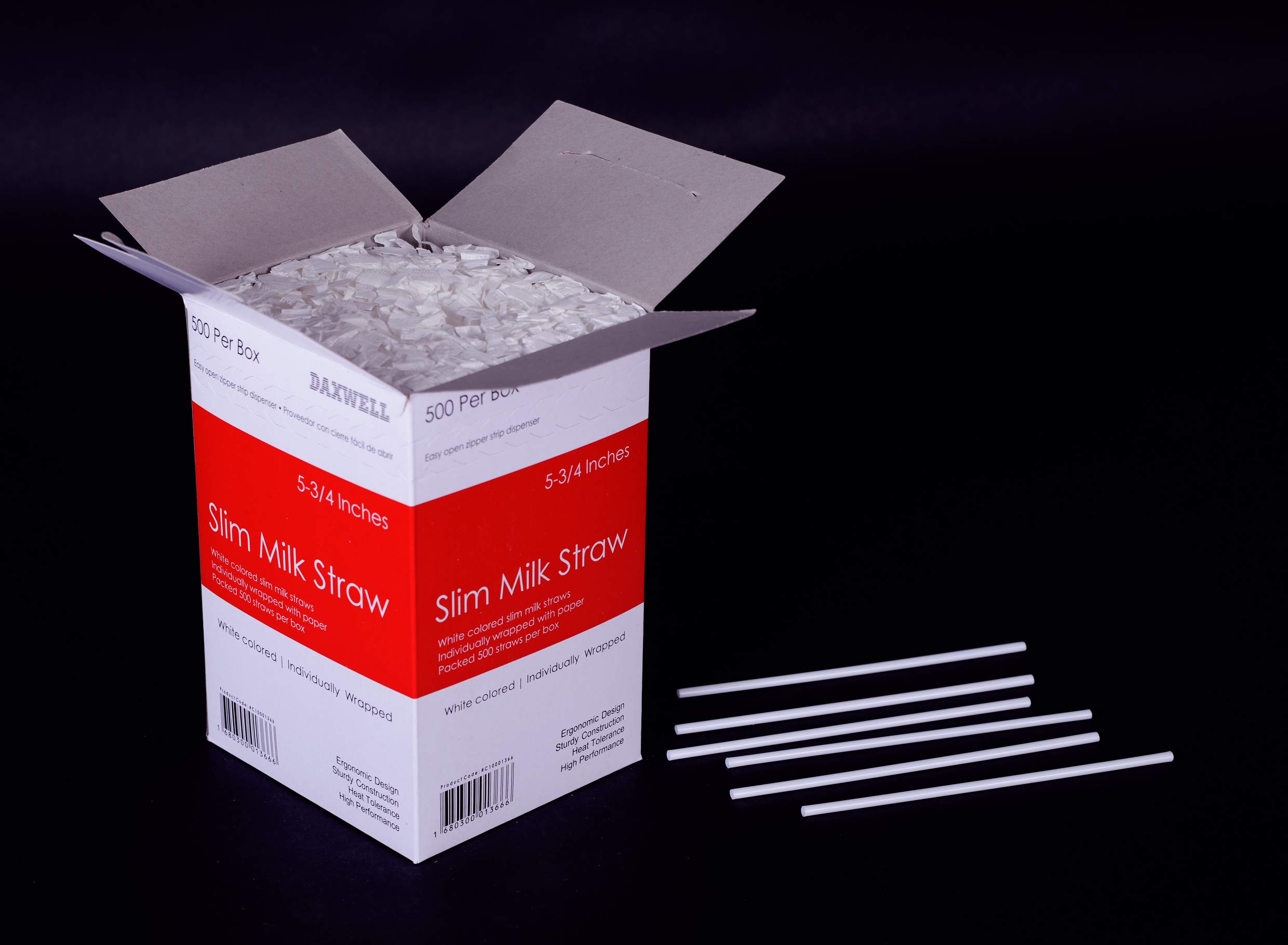 Daxwell Slim Plastic Milk Straws - Individually Wrapped White Drinking Straws 5.75