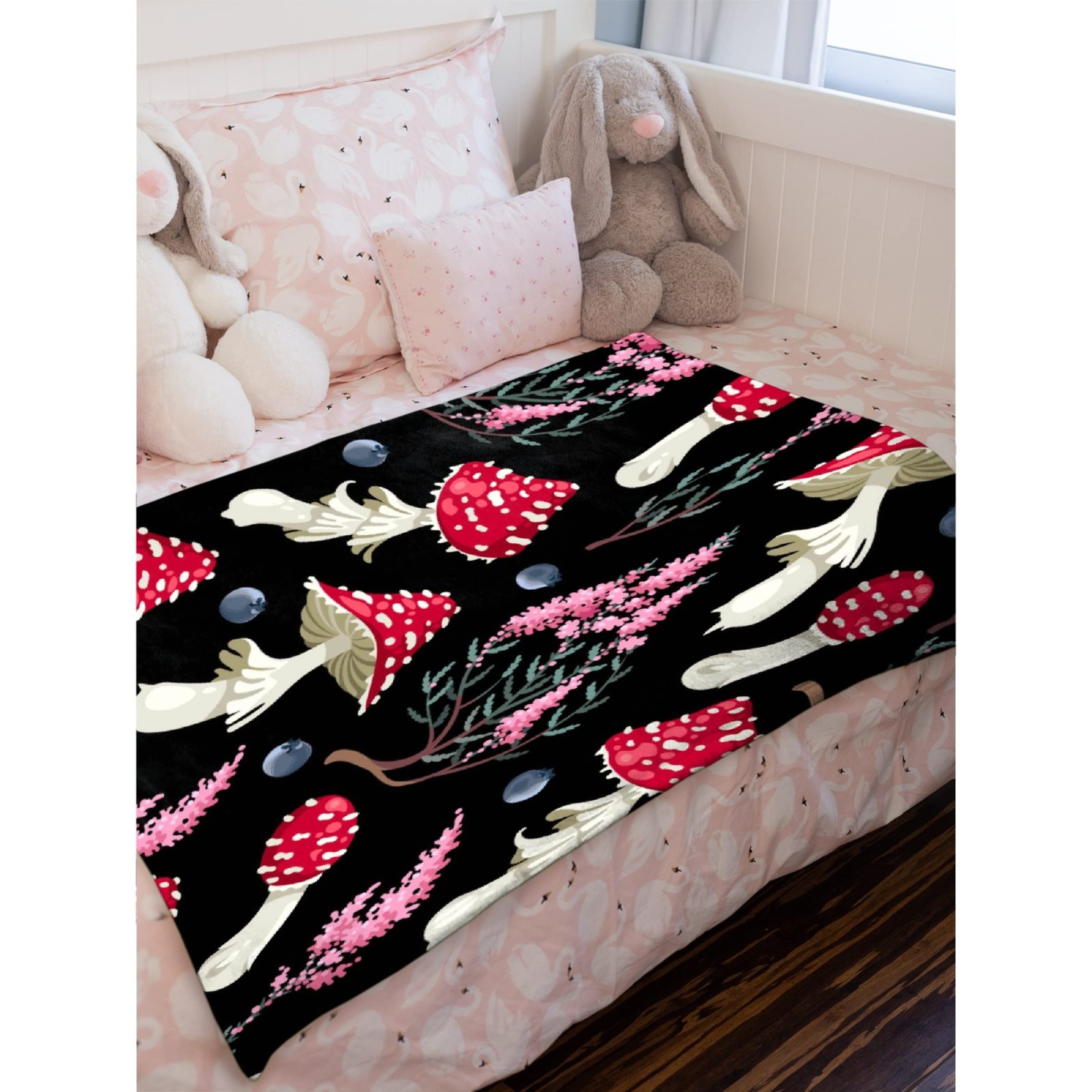 Premium Avalokitesvara Raw Forest Mushroom Print Flannel Blanket - Ultra Soft & Warm 120x90 Inch - Cozy Throw for Bed, Couch, Sofa - Perfect for Family Movie Nights & Winter Relaxation