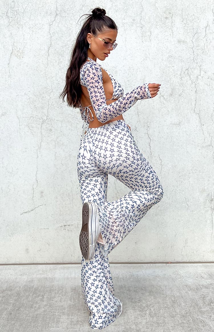 Avalon Women's Star Print Mesh Mid Rise Lounge Pants - Comfortable Stretchy Joggers for Yoga, Workout & Casual Wear