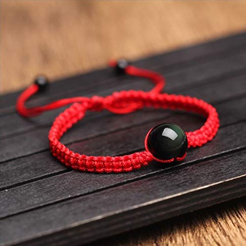 Handmade Lucky Bracelets for Women & Men - Red Black String with Obsidian Stone, Knot Rope Buddha Bangle - Perfect for Gifts, Meditation, and Positive Energy