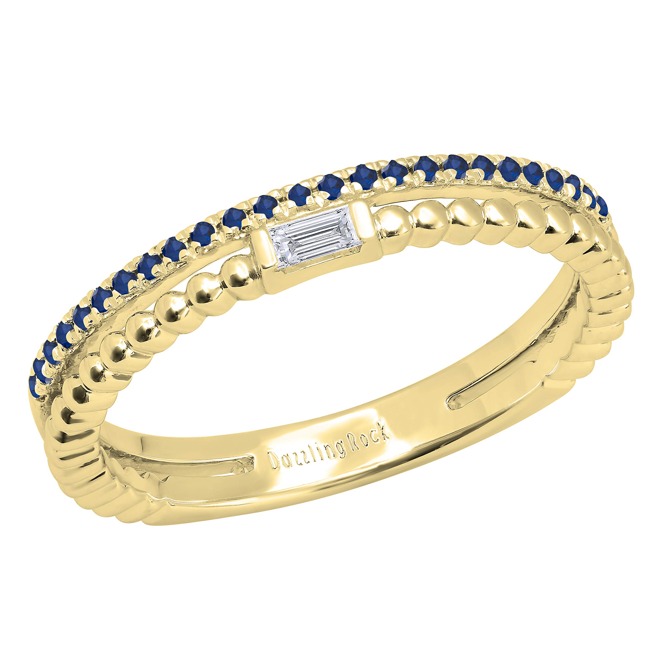 10K Yellow Gold Round Gemstone & Baguette White Diamond Ladies Beaded Engagement Ring - Dazzlingrock Collection | Perfect for Proposals, Weddings, Anniversaries & Special Occasions
