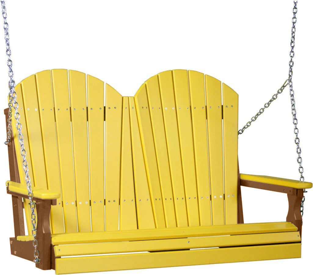 LuxCraft 4ft Yellow Adirondack Porch Swing - Recycled Plastic Outdoor Furniture with Cup Holder | Perfect for Patio, Garden, Backyard & Poolside Relaxation