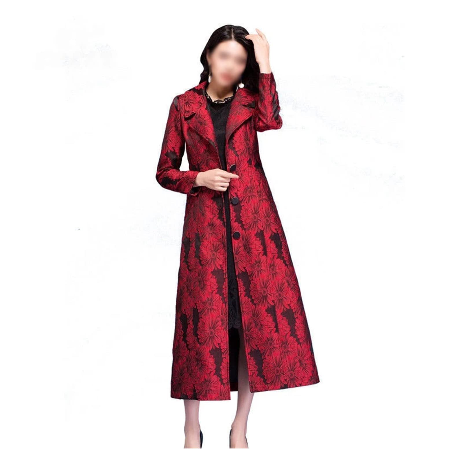 Vintage Sunflower Print Women's Casual Trench Coat - Long Windbreaker with Belt, Slim Fit Overcoat (Red, 3XL) | Perfect for Spring Outfits, Office Wear & Outdoor Activities